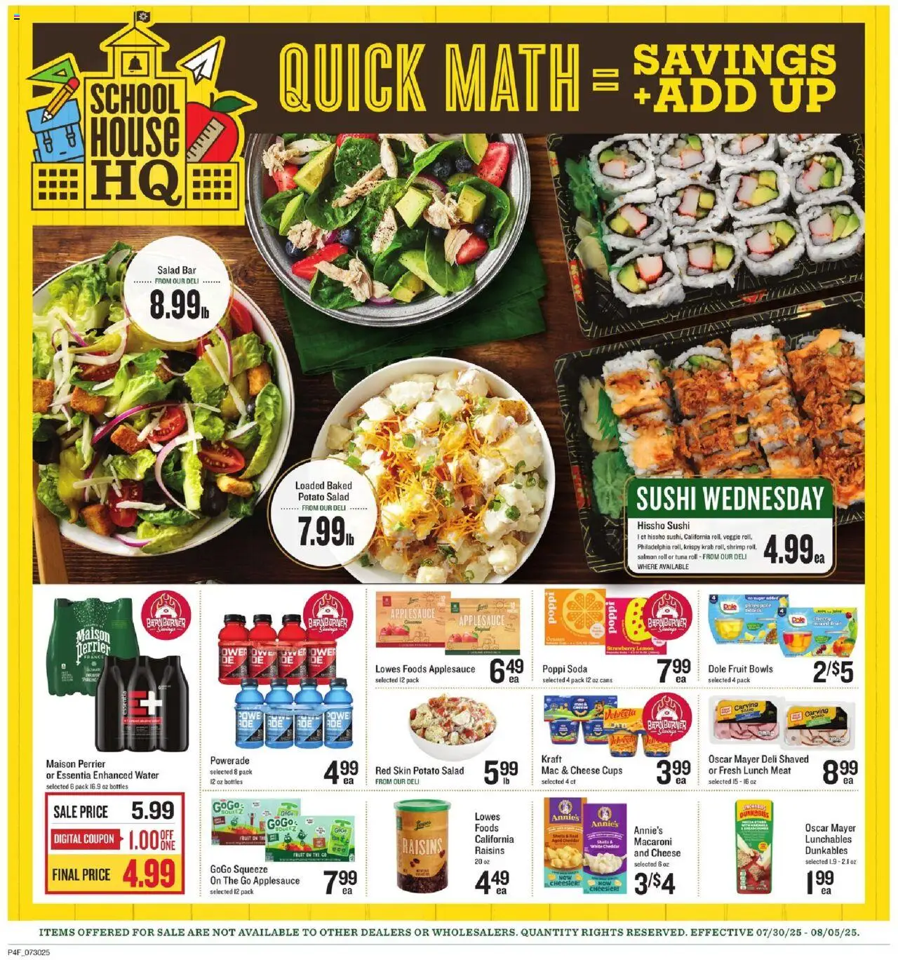 Lowes Foods Ad - valid from 30.07.2025 | Page: 4 | Products: Pineapple, Salad, Sugar, Lemon