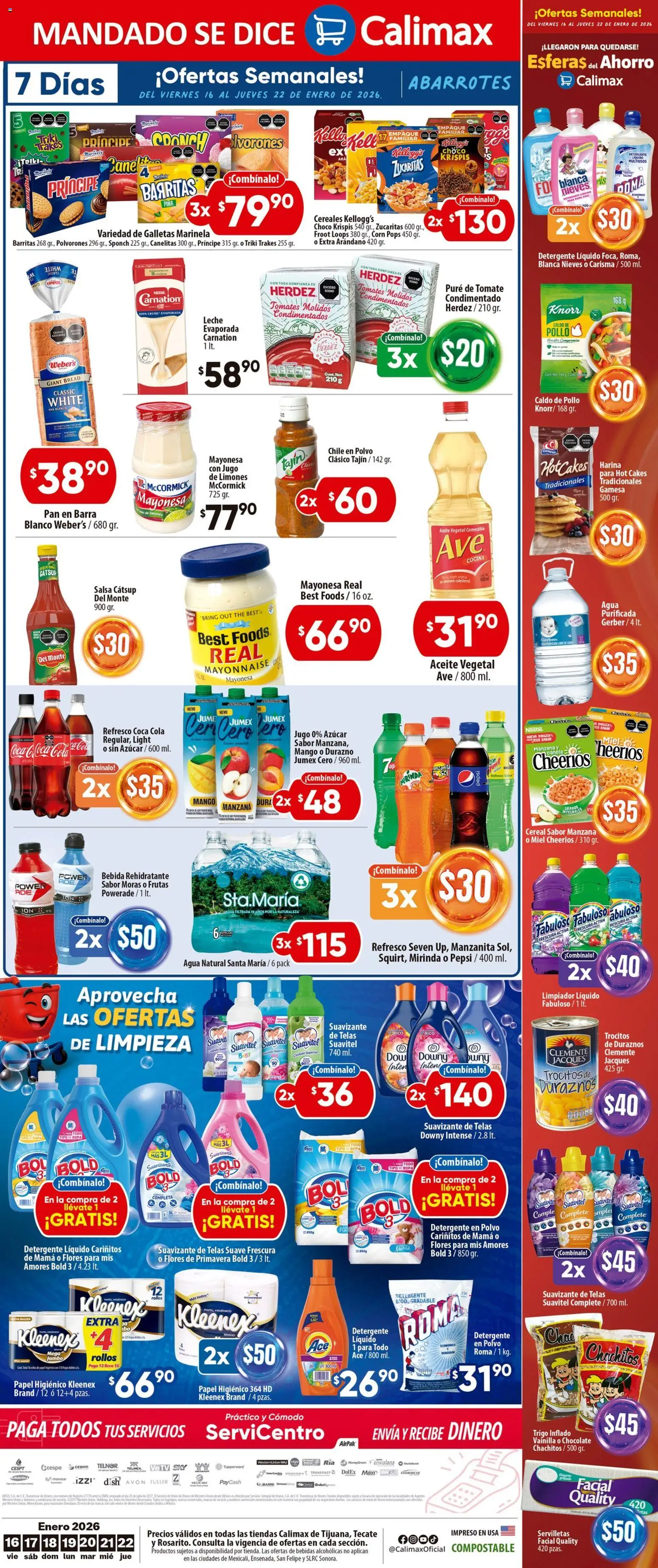 Nuevas ofertas de Calimax válidas en toda la República Mexicana desde el 16.01.2026. ¡Encuentra las mejores ofertas en Calimax folleto! | Página: 4 | Productos: Tomate, Galletas, Suavizante, Suavizante de telas