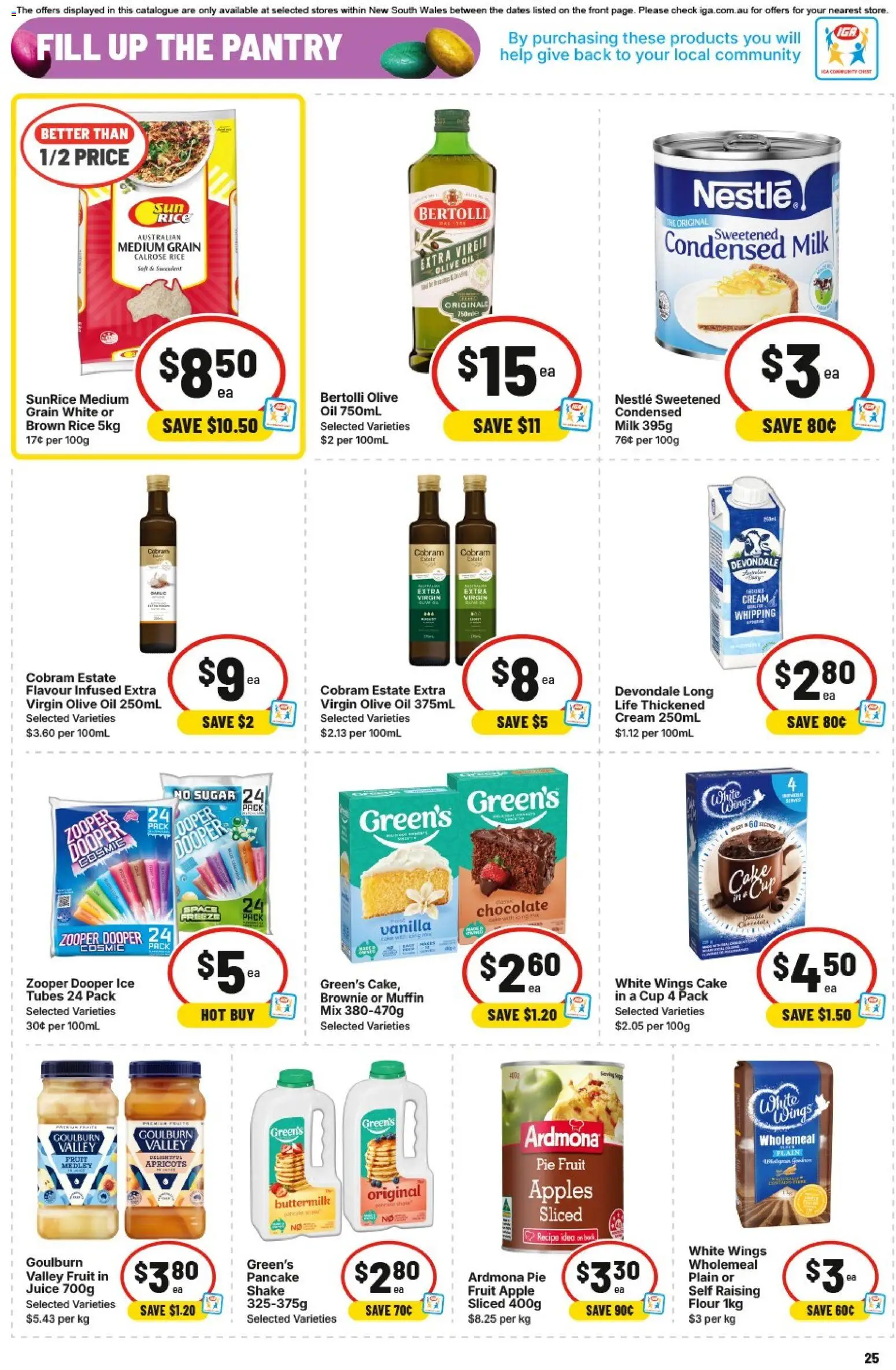 IGA catalogue - valid from 25.03.2026 | Page: 25 | Products: Milk, Rice, Olive oil, Sugar