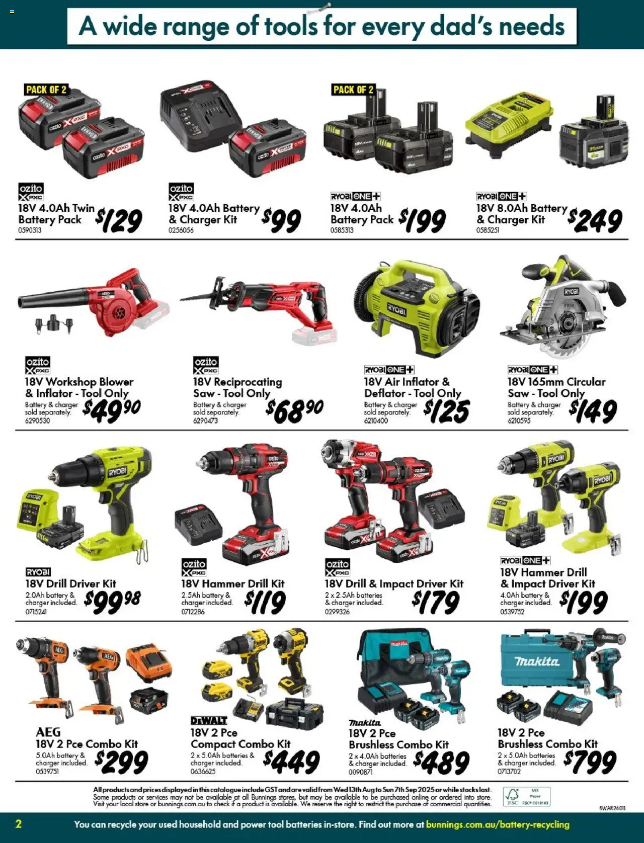 Bunnings Warehouse catalogue - valid from 13.08.2025 | Page: 2 | Products: Battery, Charger, Household, Batteries