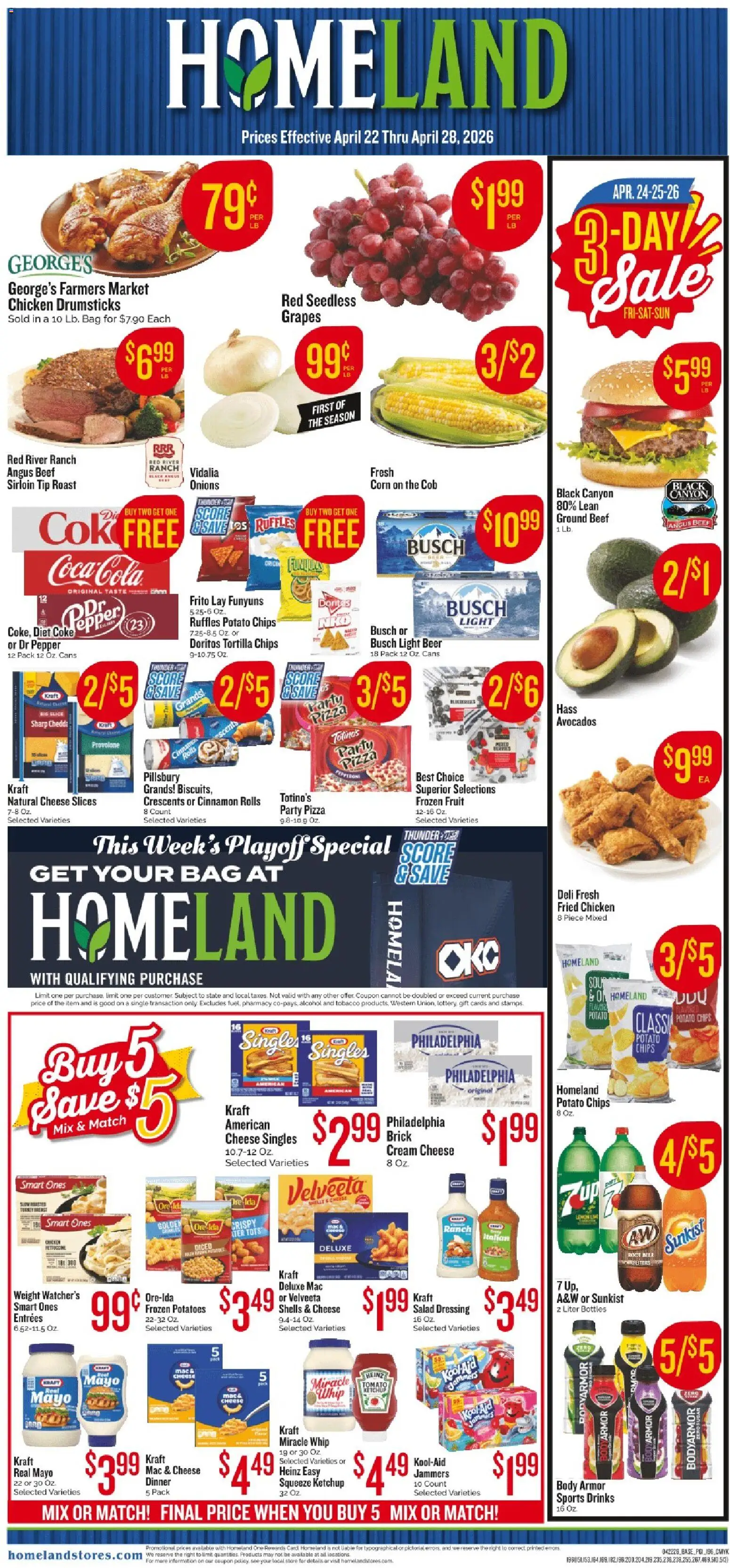 Homeland Weekly Ad - valid from 22.04.2026 | Page: 1 | Products: Corn, Cheese, Beer, Potatoes