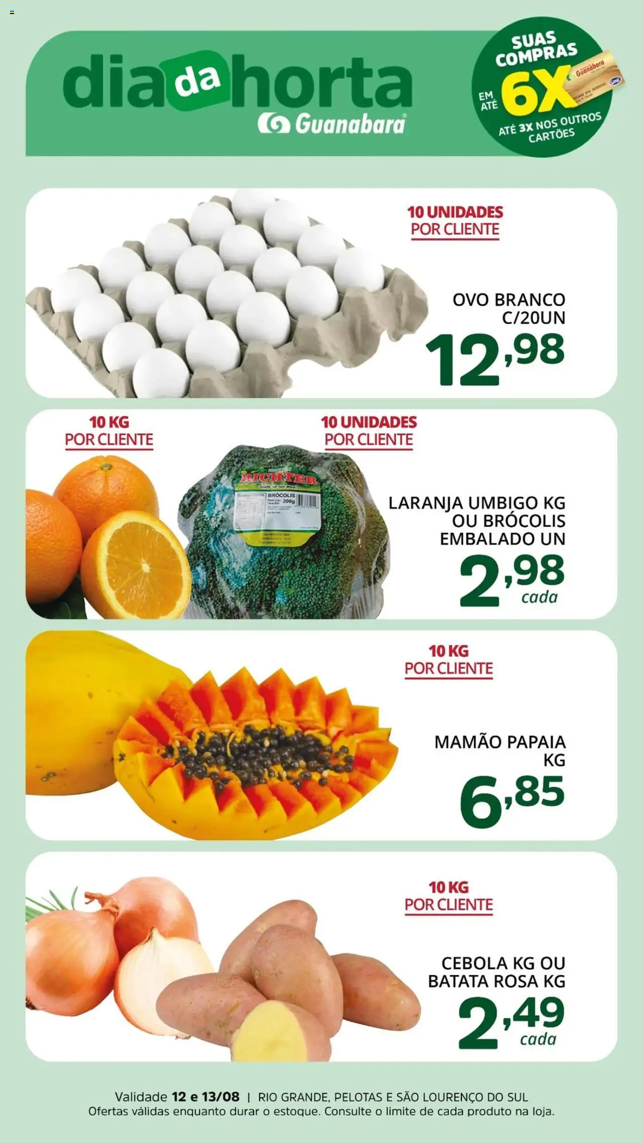 Supermercado Guanabara Folheto - válido de 12.08.2025 | Página: 1 | Produtos: Cebola, Mamão, Brócolis, Batata