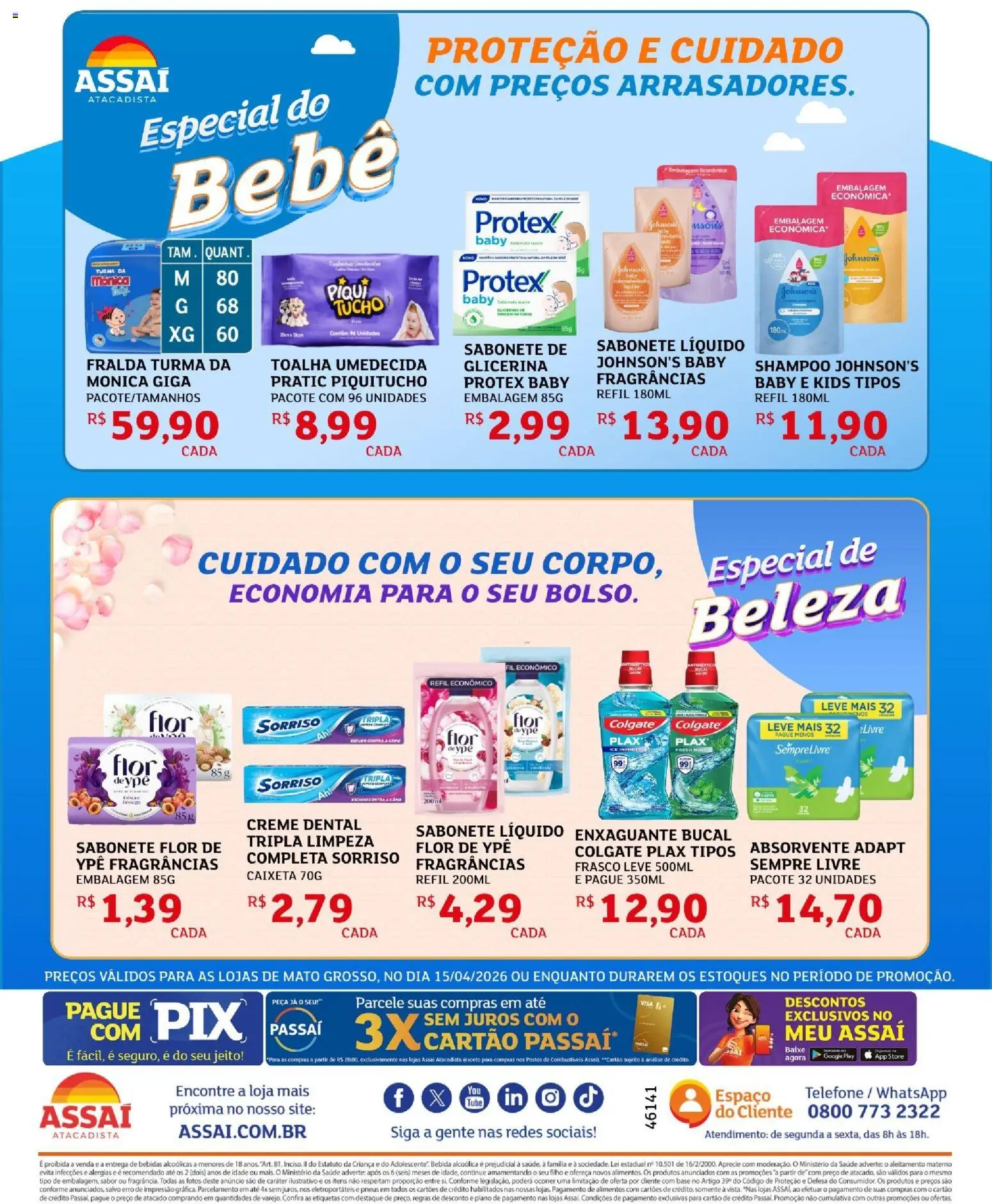 Assaí Atacadista Folheto - válido de 15.04.2026 | Página: 2 | Produtos: Creme, Sabonete, Creme dental, Sempre Livre