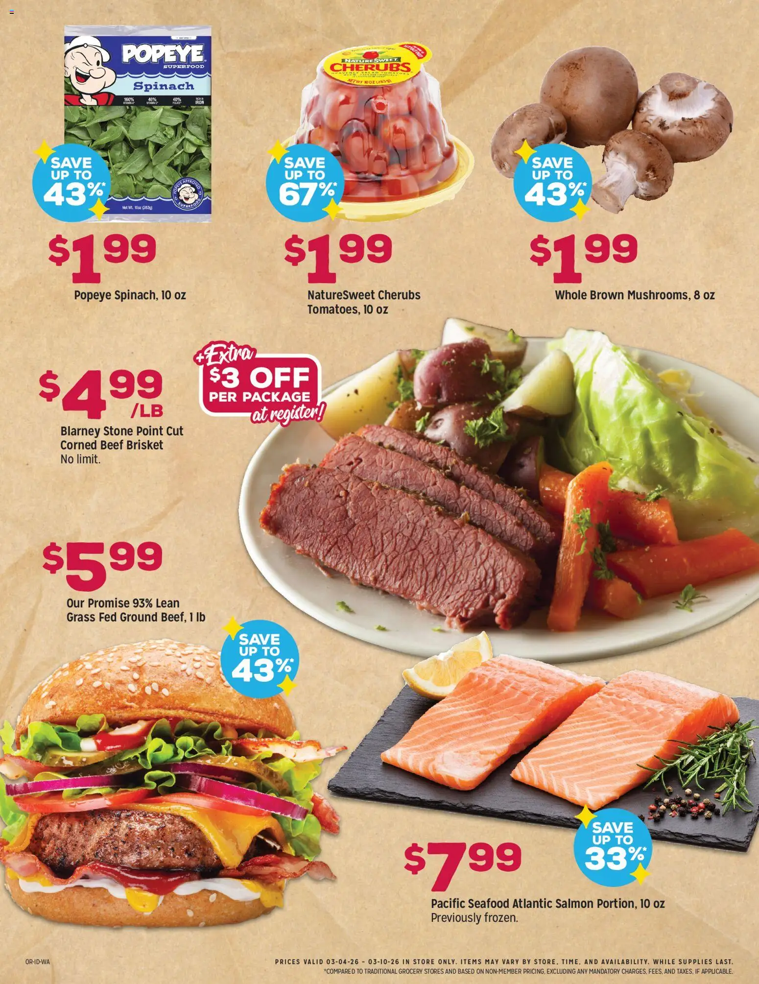 Grocery Outlet Weekly Ad - WA - valid from 04.03.2026 | Page: 5 | Products: Spinach, Beef, Seafood, Iron