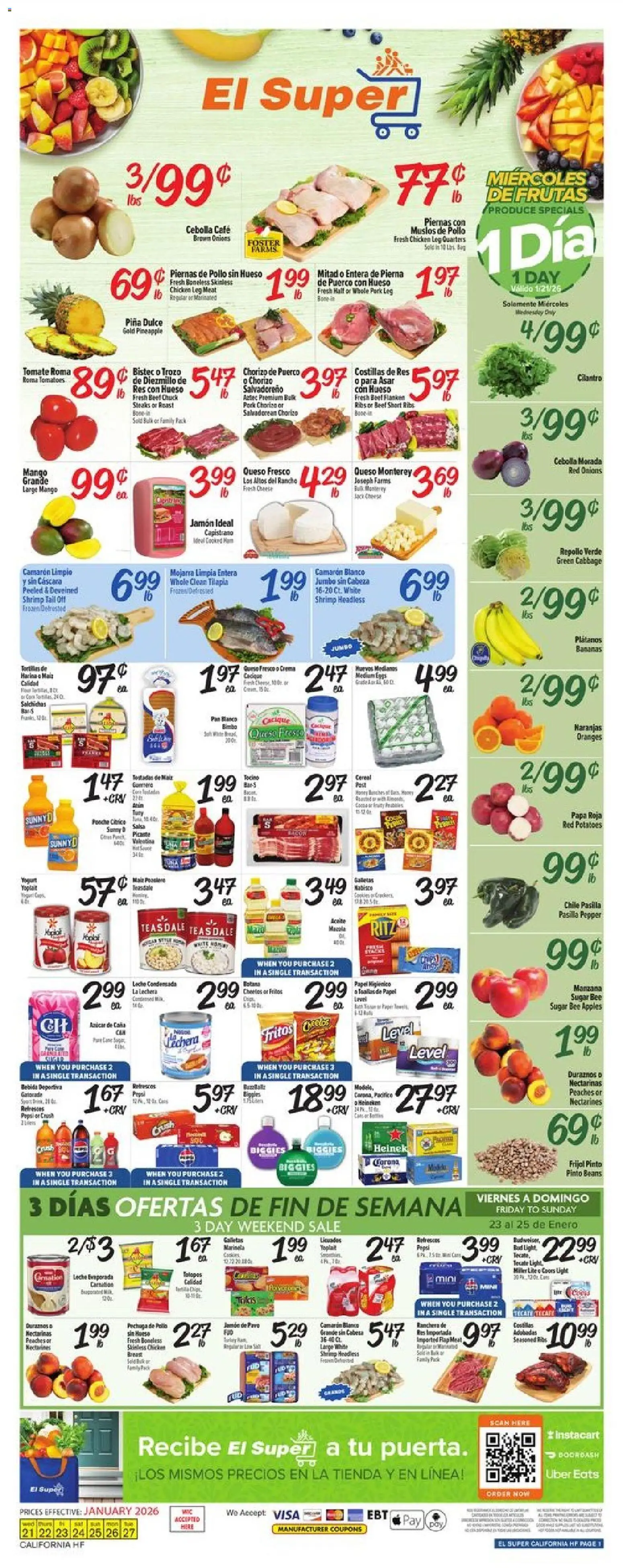 El Super Weekly Ad - CA - valid from 21.01.2026 | Page: 1 | Products: Pork, Apples, Pepper, Mango