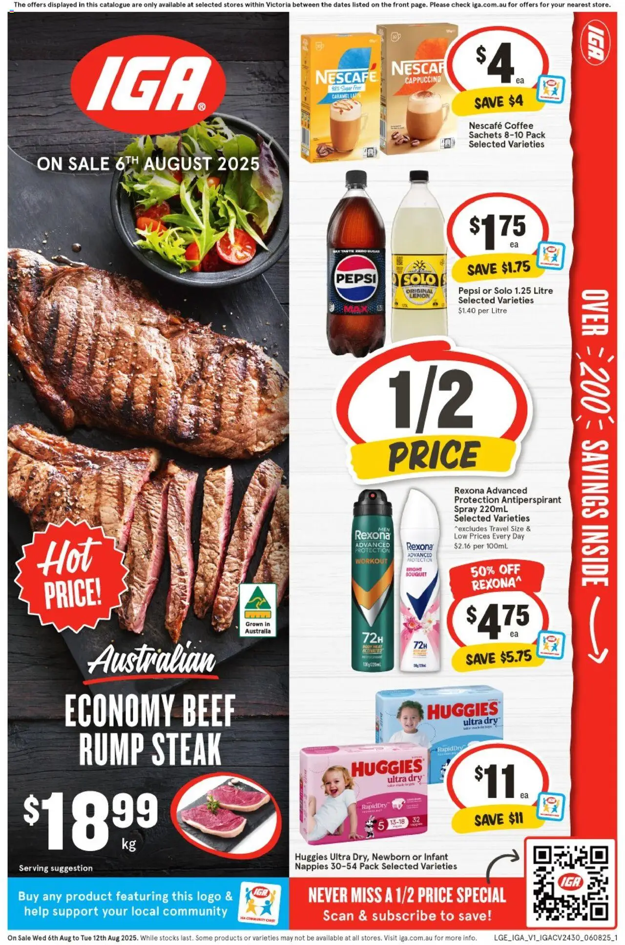 IGA catalogue - valid from 06.08.2025 | Page: 1 | Products: Coffee, Beef, Steak, Sugar