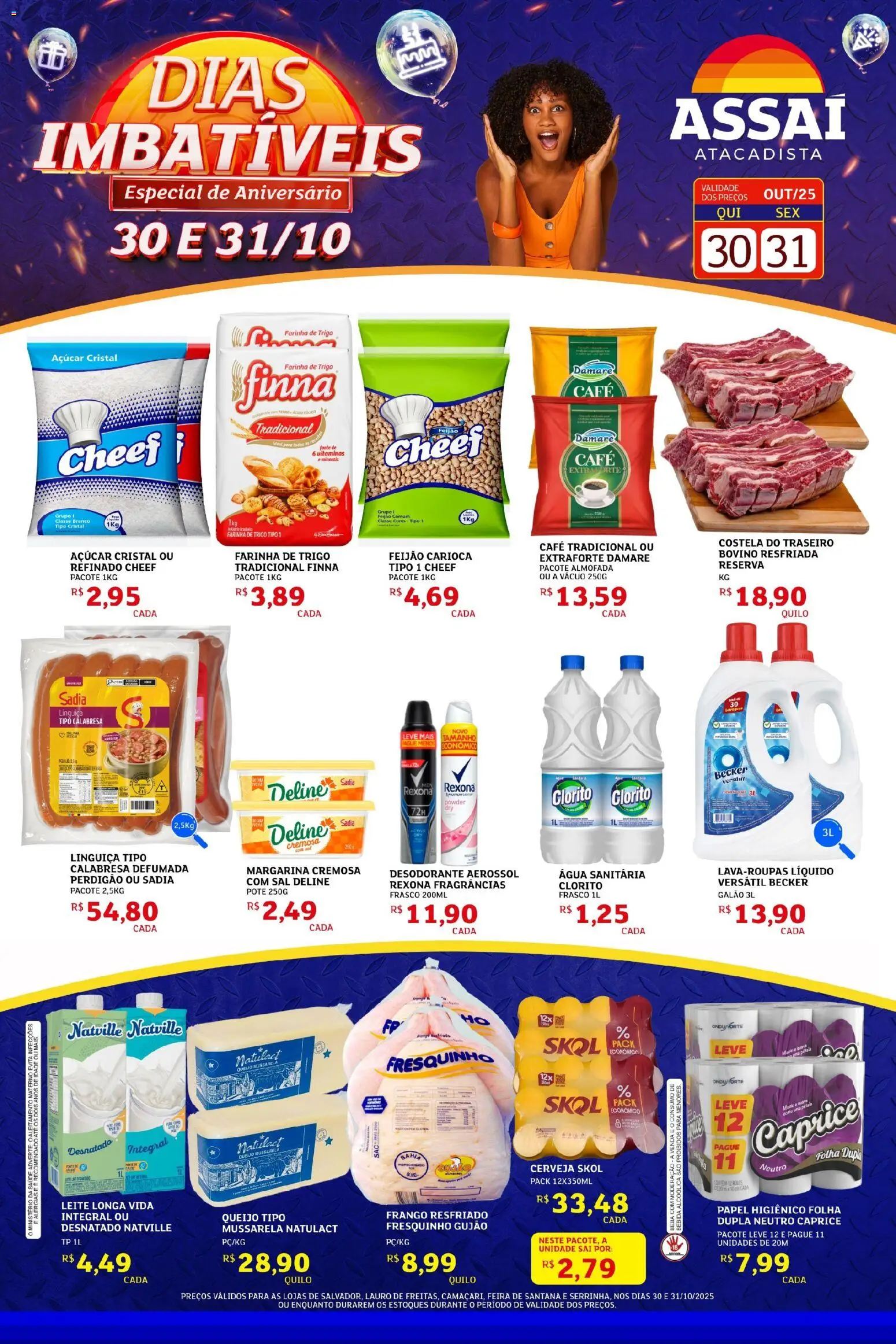 Assaí Atacadista Folheto - válido de 30.10.2025 | Página: 1 | Produtos: Farinha de trigo, Linguiça, Cerveja, Açúcar