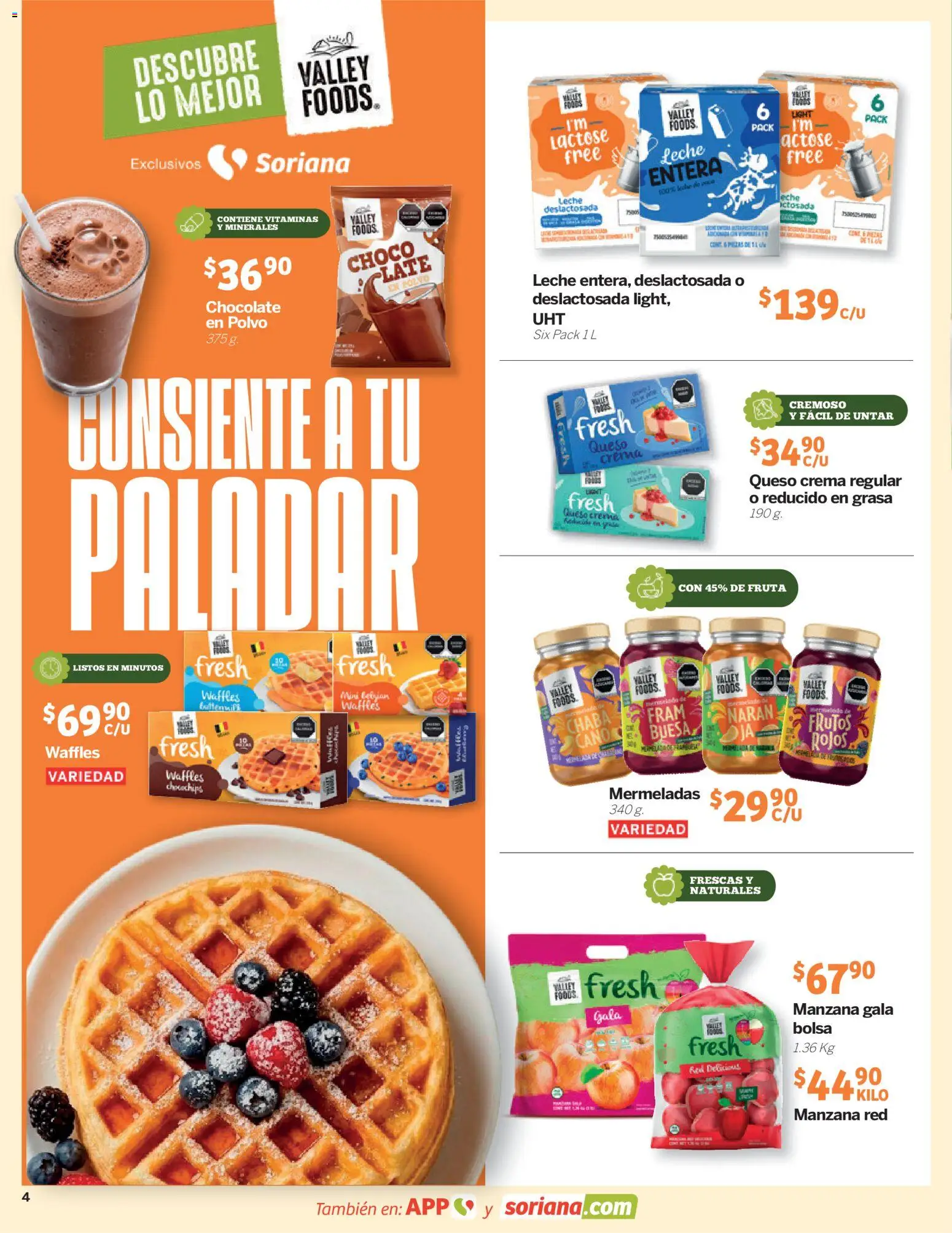 Nuevas ofertas de Soriana válidas en toda la República Mexicana desde el 26.03.2026. ¡Encuentra las mejores ofertas en Soriana Descubre lo mejor Mercado Nacional! | Página: 4 | Productos: Queso crema, Bolsa, Leche, Chocolate