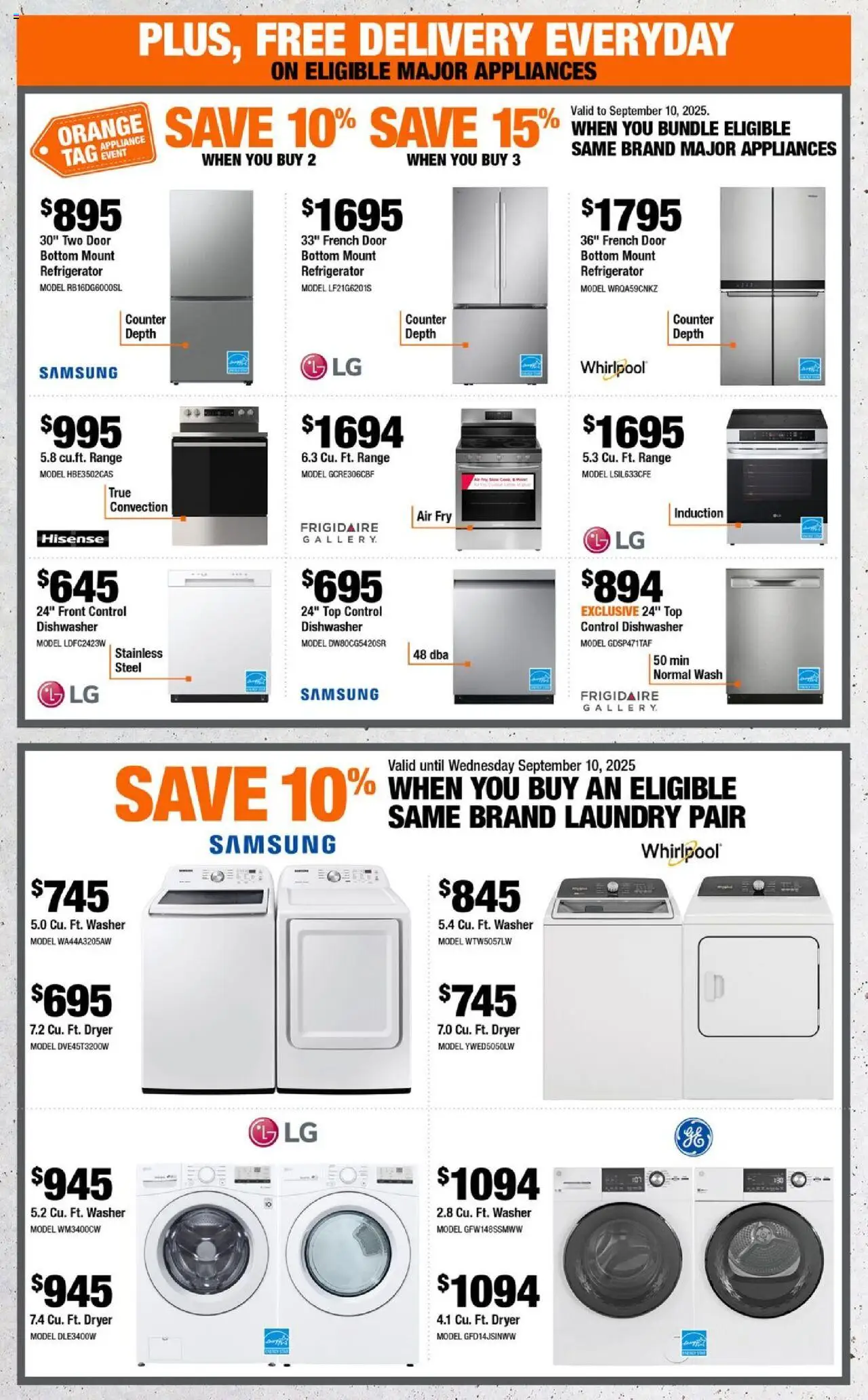 Home Depot flyer valid from 28.08.2025 | Page: 8 | Products: Refrigerator, Dryer, Dishwasher
