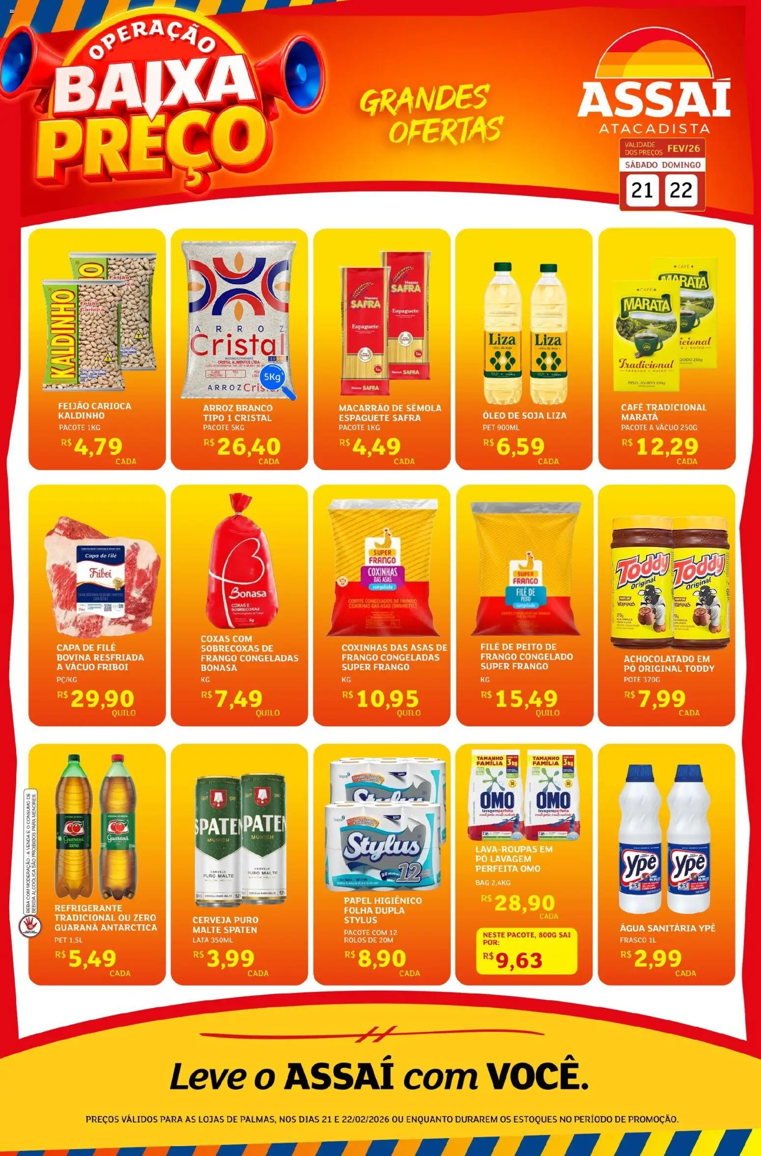 Assaí Atacadista Folheto - válido de 21.02.2026 | Página: 1 | Produtos: Feijão, Achocolatado, Papel higiênico, Soja