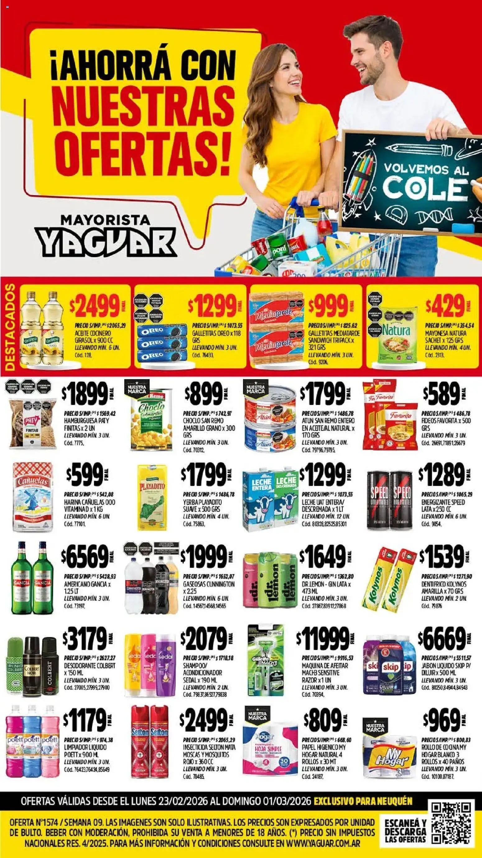Yaguar - Oferta Semanal Neuquen │ válido desde el 23.02.2026 | Página: 1 | Productos: Galletitas, Aceite, Mayonesa, Acondicionador