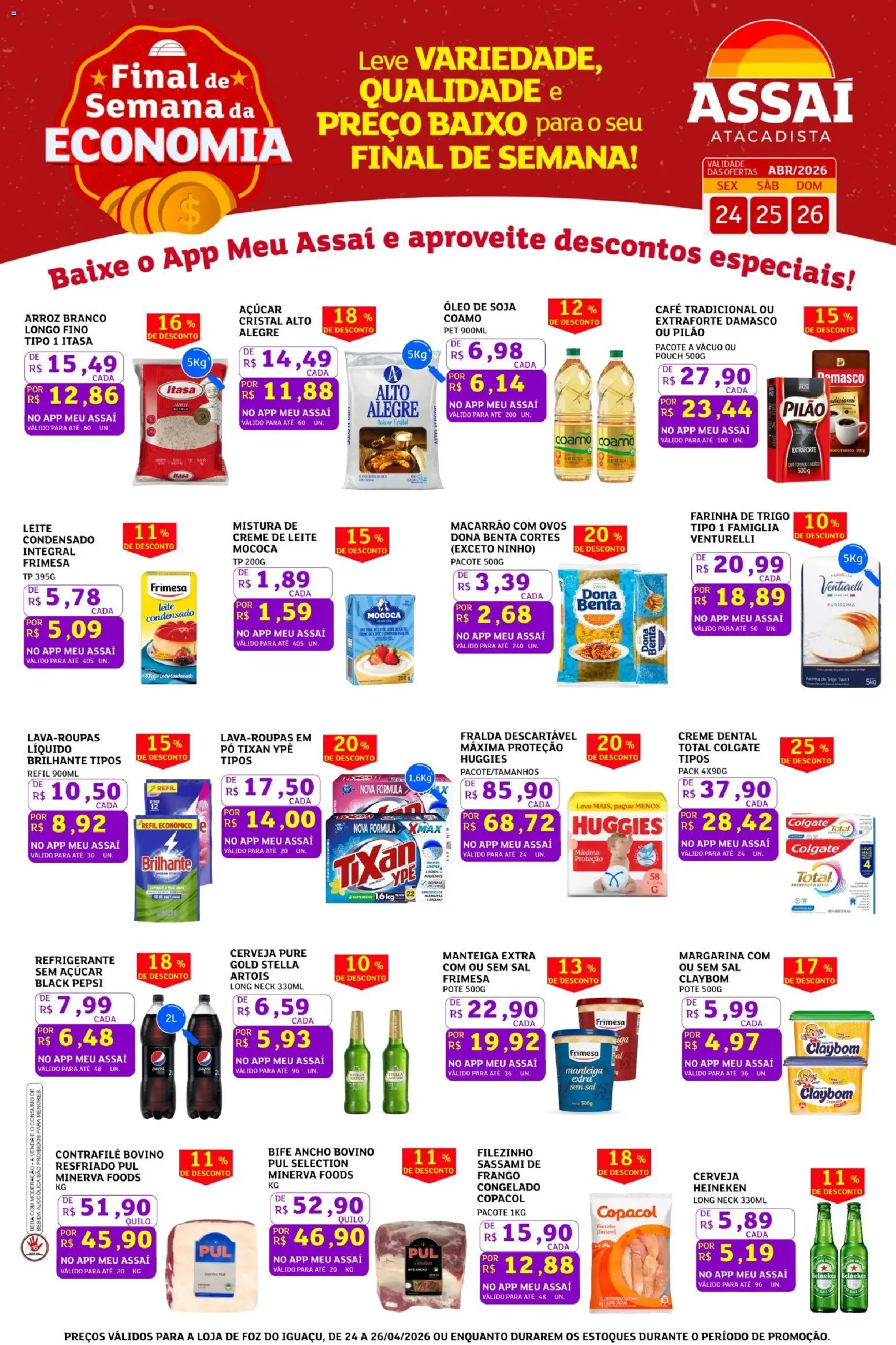 Assaí Atacadista Folheto - válido de 24.04.2026 | Página: 1 | Produtos: Farinha de trigo, Óleo, Baixo, Bebida