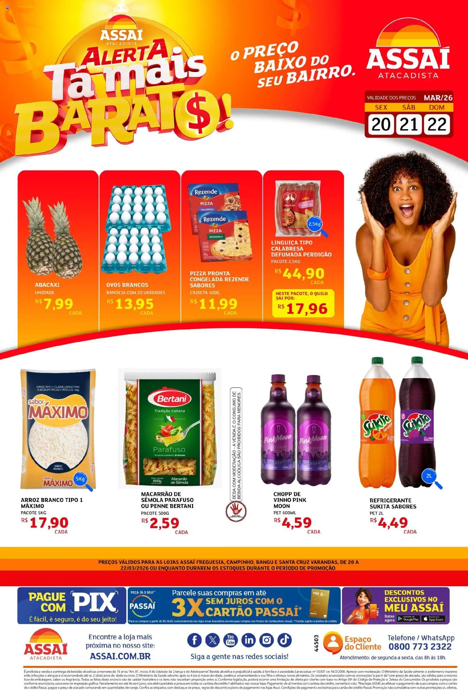 Assaí Atacadista Folheto - válido de 20.03.2026 | Página: 1 | Produtos: Pizza, Pneus, Macarrão, Telefone