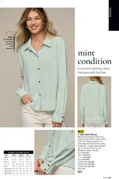 Preview of Split-Back Blouse, Mint green blouse with long sleeves and centre back seam with slit. Snap closures on front placket and sleeve cuffs. Polyester. from shop Avon valid from 26.03.2026 | Page: 147