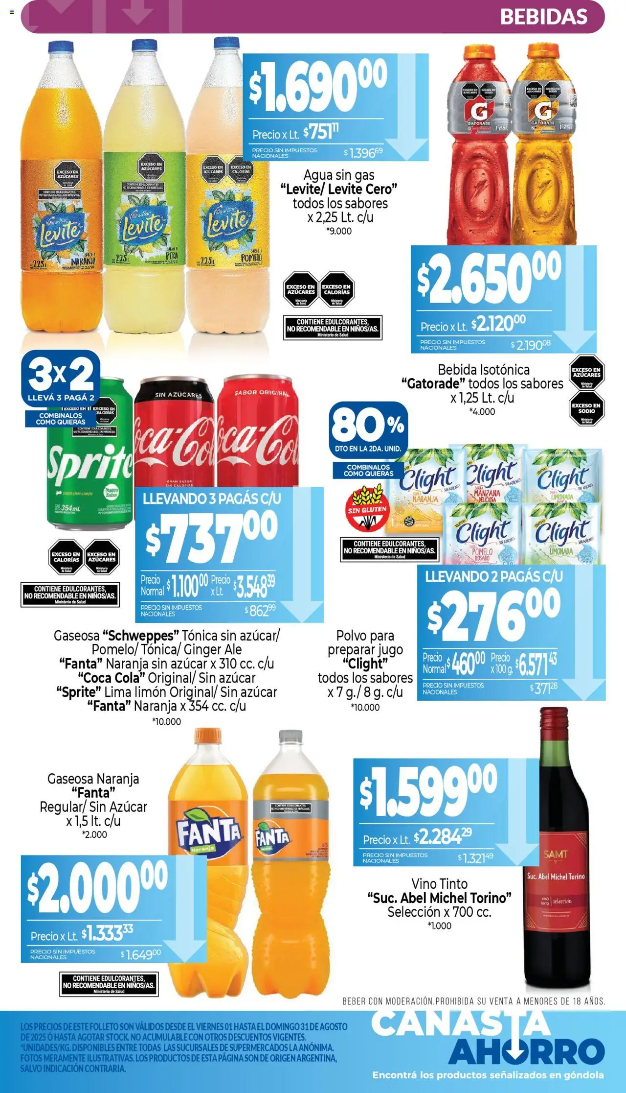 La Anonima - Canasta Ahorro │ válido desde el 01.08.2025 | Página: 9 | Productos: Pera, Gaseosa, Agua, Canasta