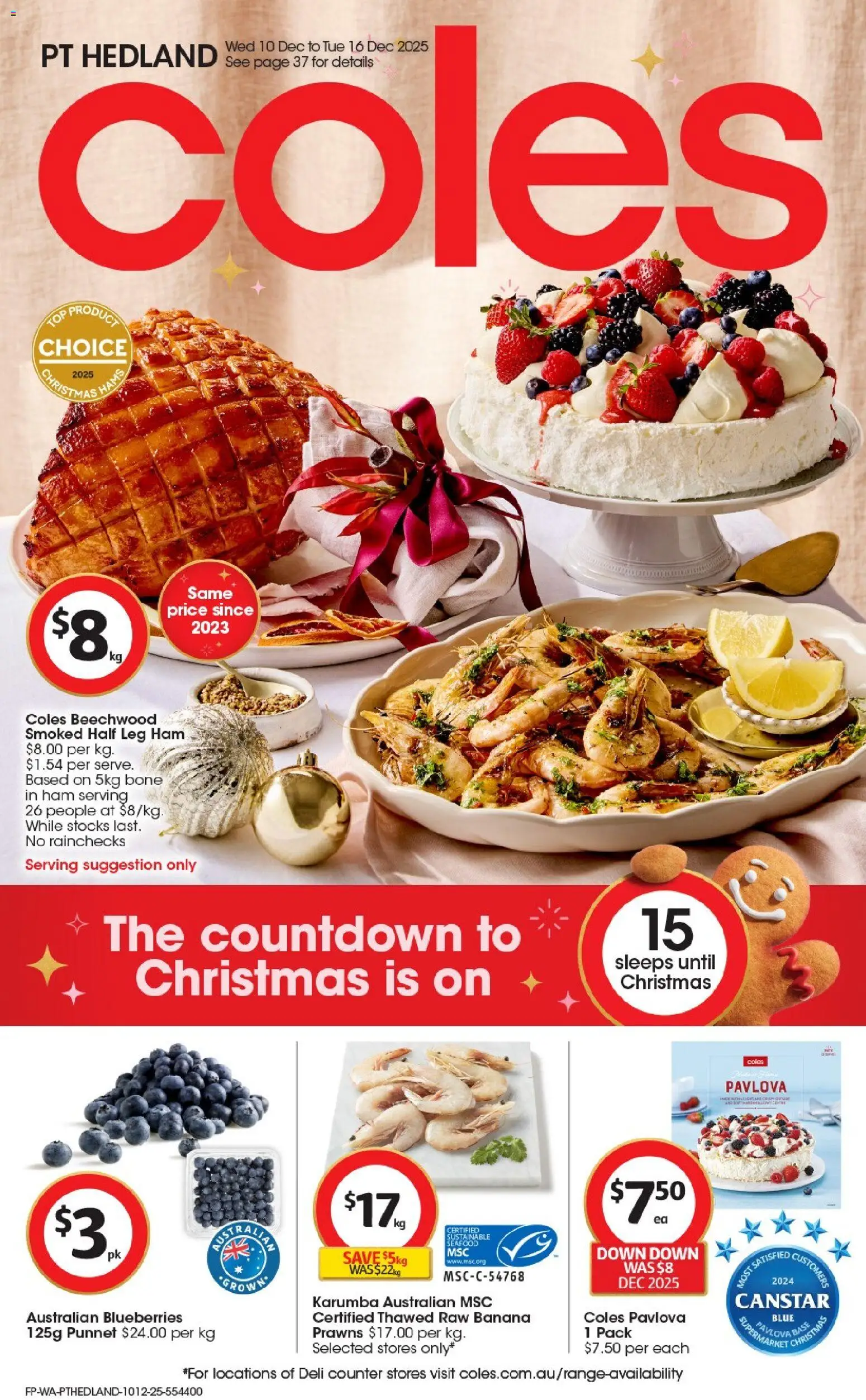 Coles catalogue - valid from 10.12.2025 | Page: 1 | Products: Sustainable, Seafood, Blueberries, Pavlova