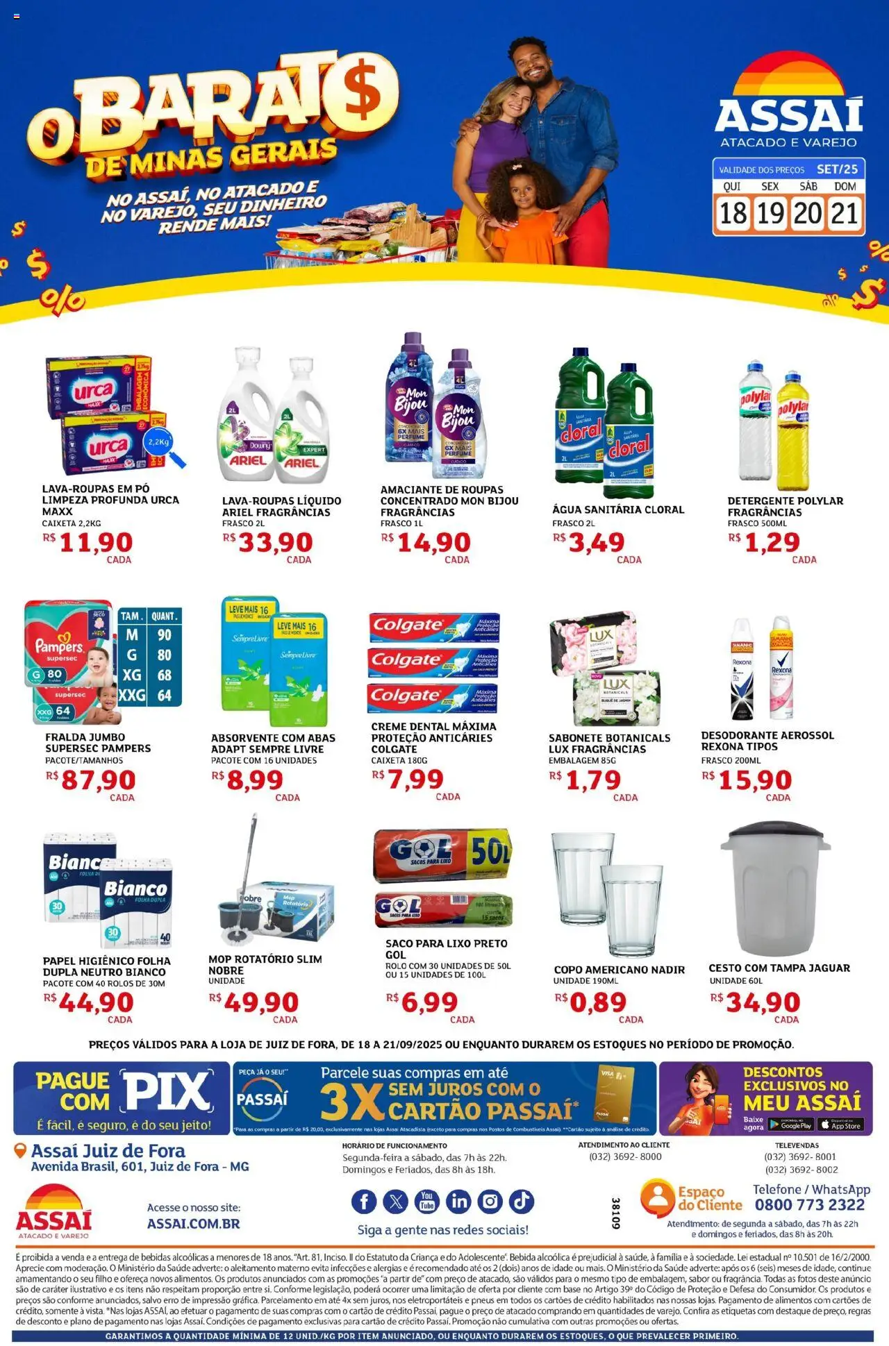 Assaí Atacadista Folheto - válido de 18.09.2025 | Página: 1 | Produtos: Pampers, Ariel, Rexona, Creme dental