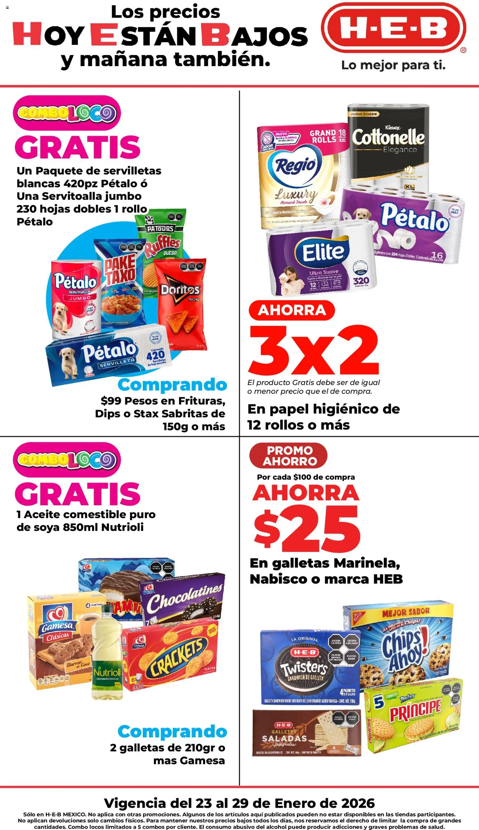 Nuevas ofertas de H-E-B válidas en toda la República Mexicana desde el 23.01.2026. ¡Encuentra las mejores ofertas en H-E-B folleto! | Página: 1 | Productos: Queso, Aceite, Galletas, Servilletas