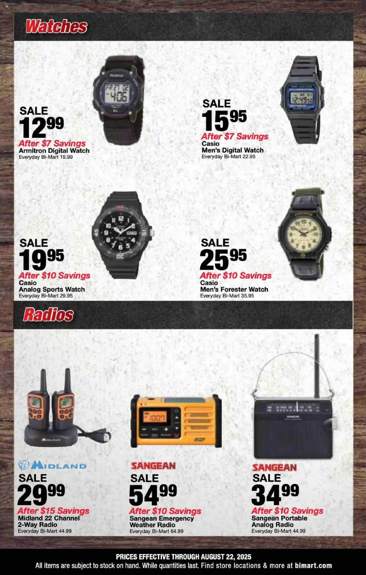 Bi-Mart Weekly Ad - valid from 11.08.2025 | Page: 4 | Products: Watches, Watch, Radio
