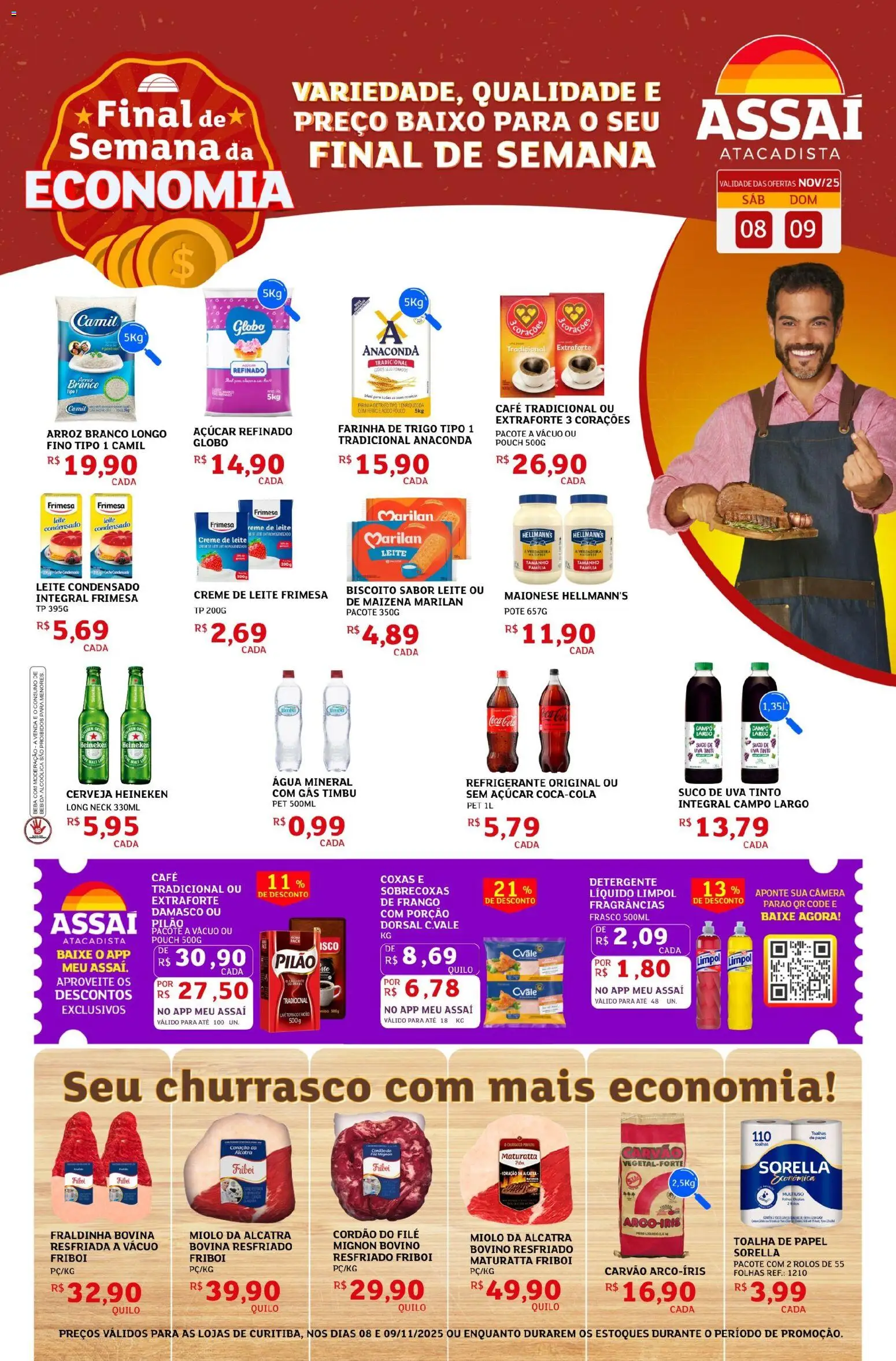 Assaí Atacadista Folheto - válido de 08.11.2025 | Página: 1 | Produtos: Alcatra, Fraldinha, Suco, Leite condensado