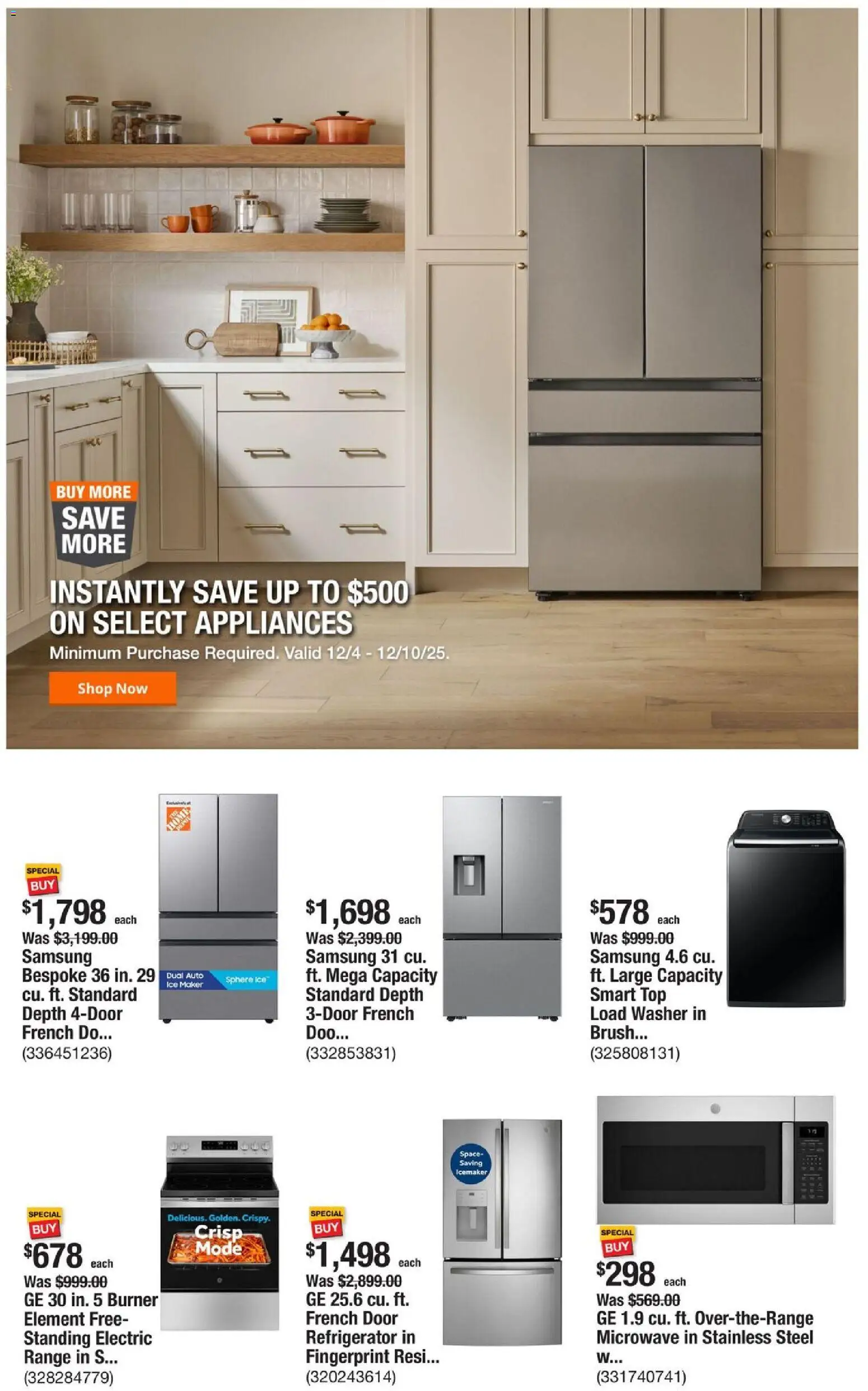 Home Depot Weekly Ad - TX - valid from 04.12.2025 | Page: 2 | Products: Brush, Microwave, Washer, Refrigerator