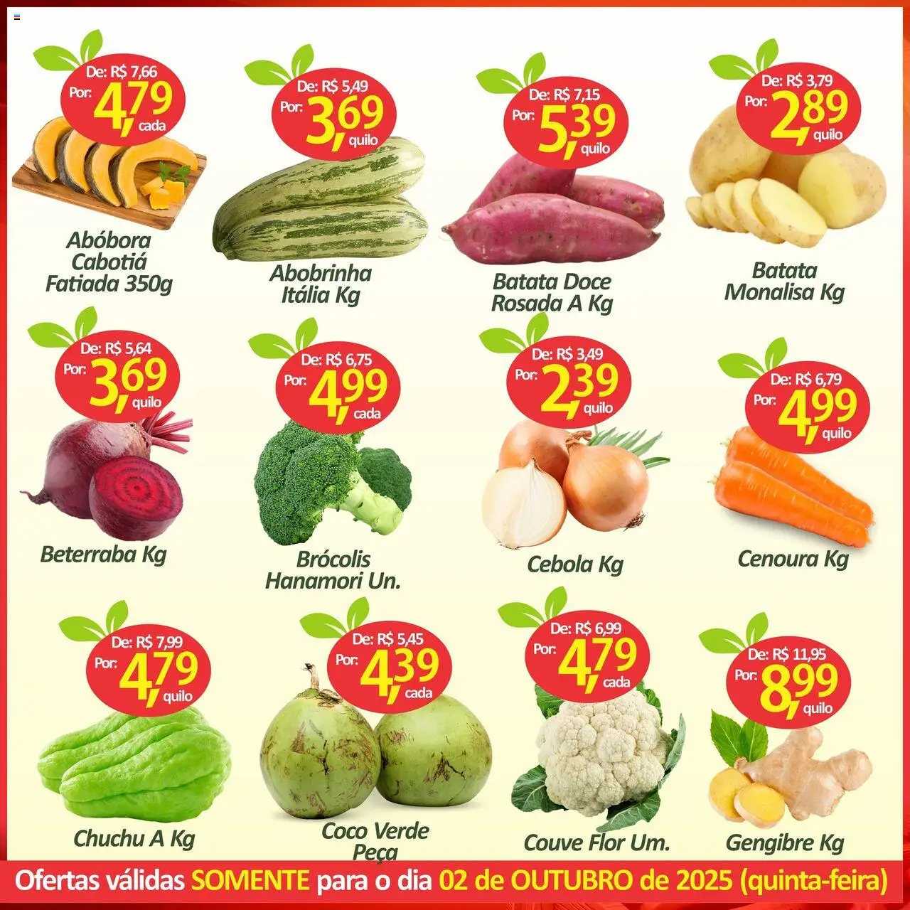 Big Supermercados Folheto - válido de 02.10.2025 | Página: 2 | Produtos: Abobrinha, Beterraba, Gengibre, Brócolis
