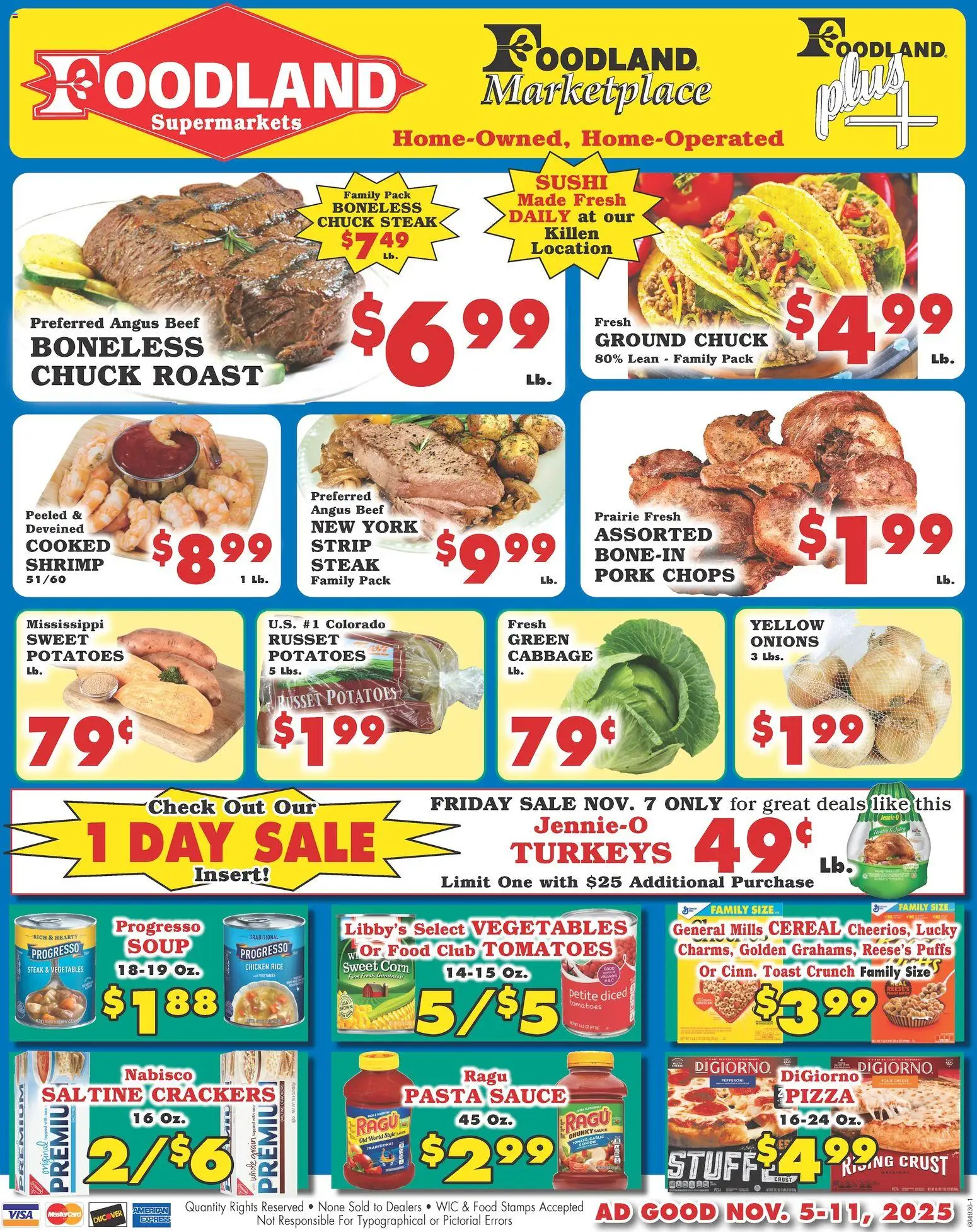 Foodland Weekly Ad - Supermarkets - valid from 05.11.2025 | Page: 1 | Products: Pork, Tomatoes, Potatoes, Vegetables