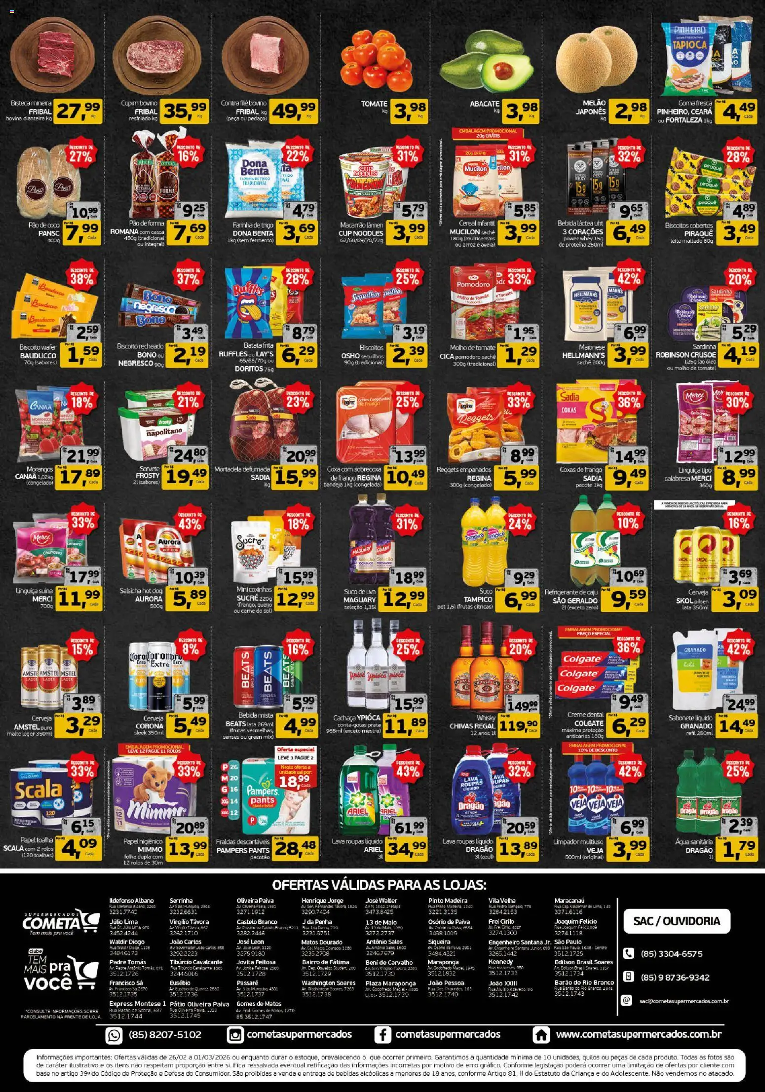 Cometa Supermercados Folheto - válido de 26.02.2026 | Página: 2 | Produtos: Salsicha, Óleo, Suco, Sorvete