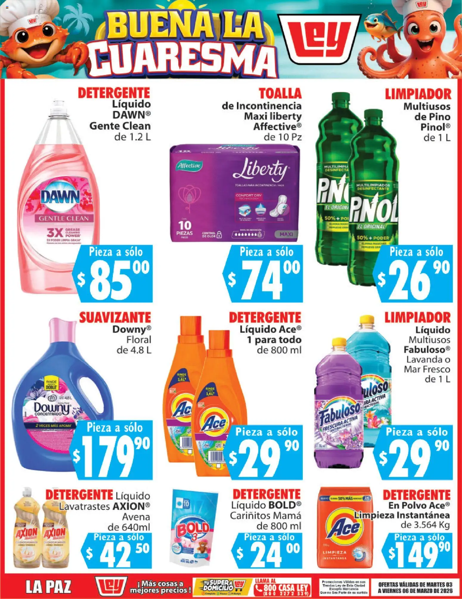Nuevas ofertas de Casa Ley válidas en toda la República Mexicana desde el 03.03.2026. ¡Encuentra las mejores ofertas en Casa Ley folleto Buena la Cuaresma! | Página: 12 | Productos: Detergente, Toalla, Desinfectante, Polvo