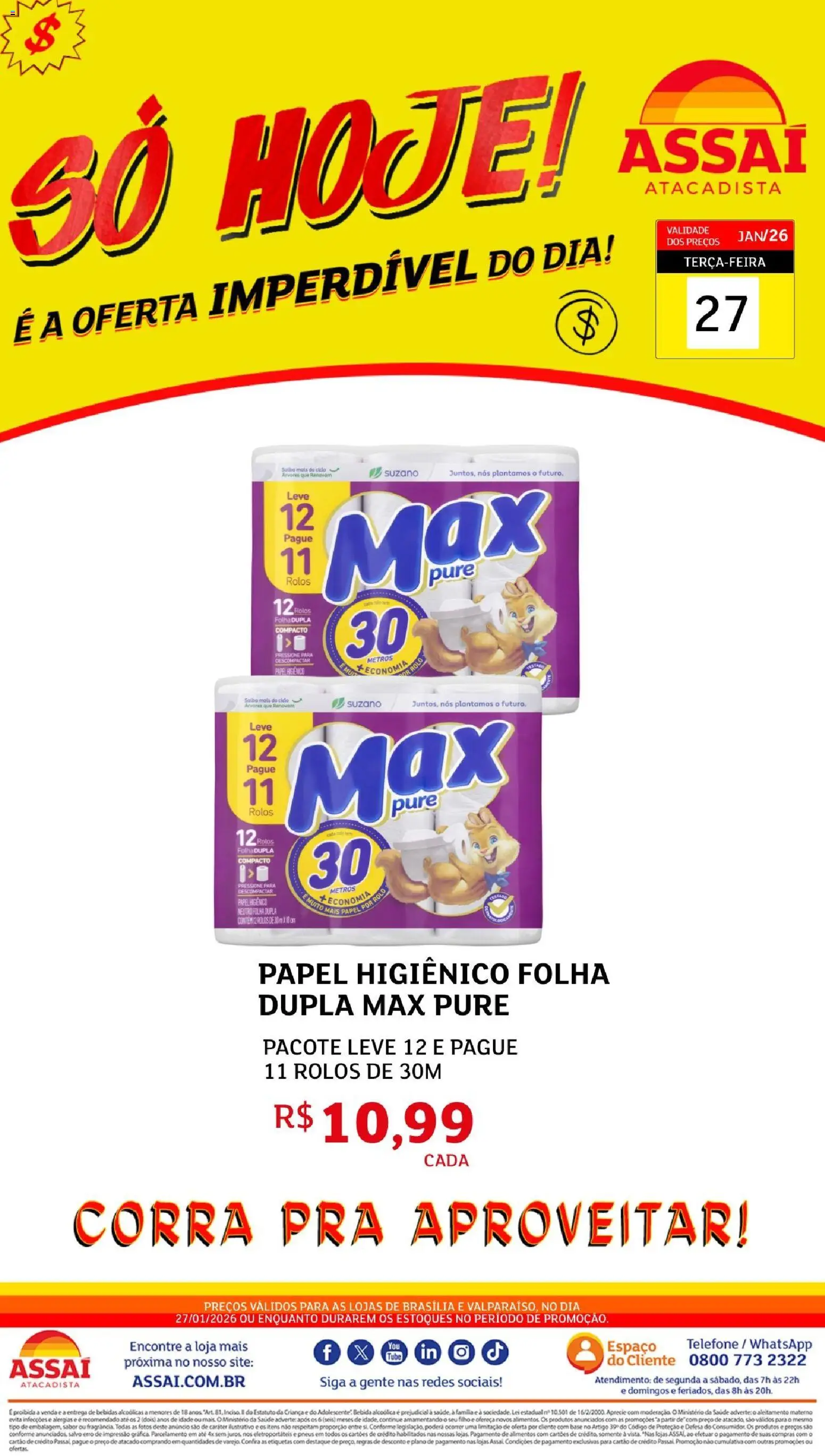 Assaí Atacadista Folheto - válido de 27.01.2026 | Página: 1 | Produtos: Rolo, Pneus, Base, Papel higiênico