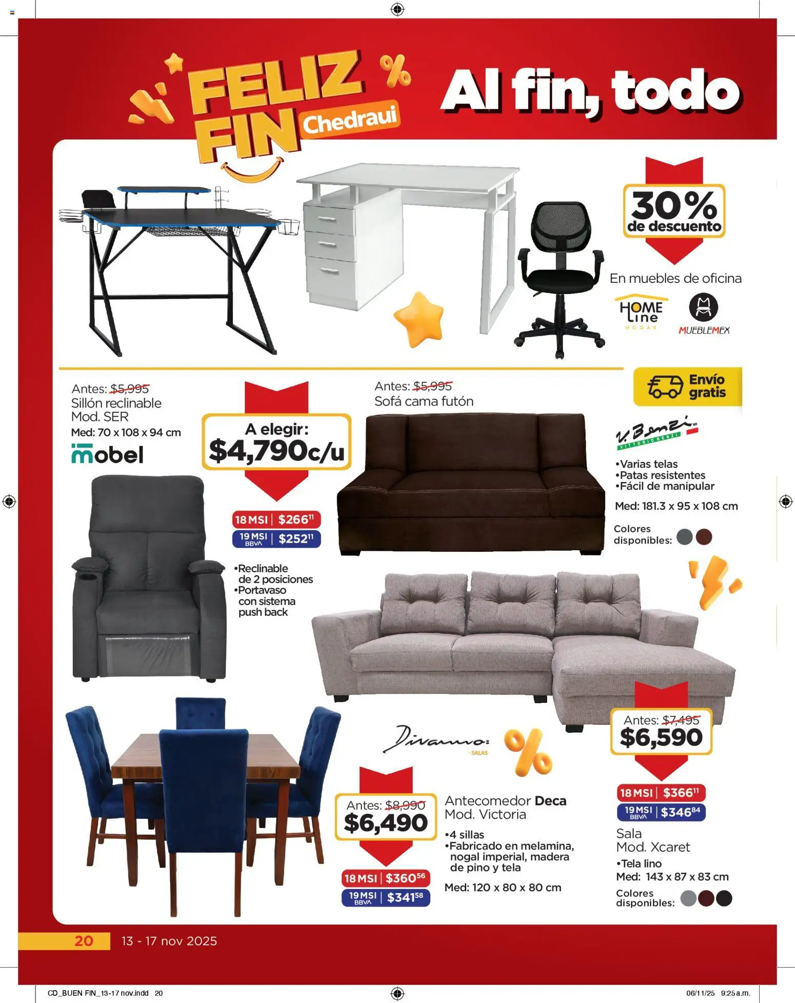 Nuevas ofertas de Chedraui válidas en toda la República Mexicana desde el 13.11.2025. ¡Encuentra las mejores ofertas en Chedraui Buen Fin! | Página: 20 | Productos: Futón, Sofá, Sillón, Cama