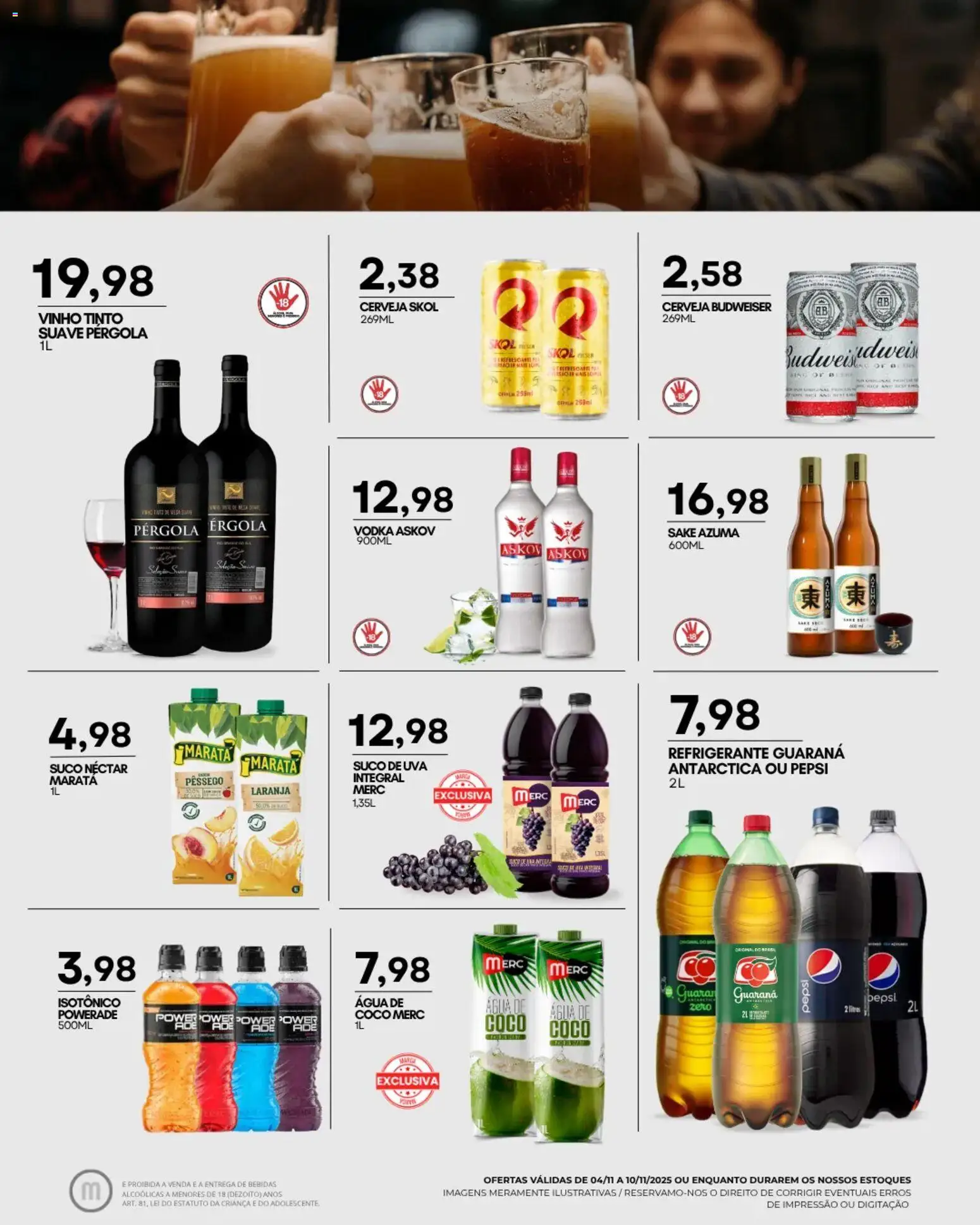 Mercadão Atacadista Folheto - válido de 04.11.2025 | Página: 10 | Produtos: Suco, Vinho, Cerveja, Refrigerante