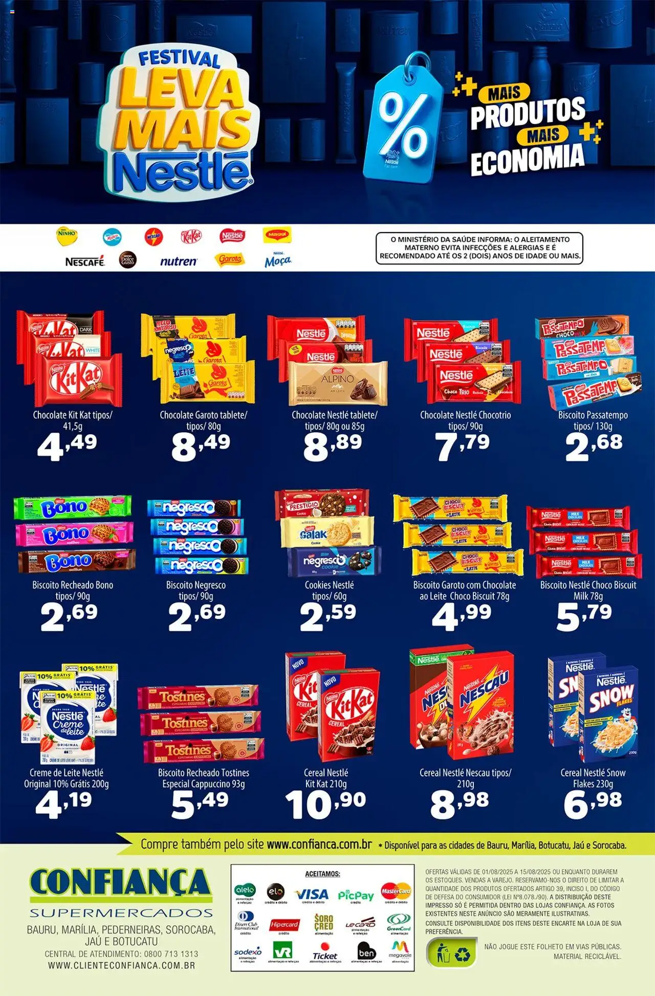 Confiança Folheto - válido de 01.08.2025 | Página: 2 | Produtos: Kit Kat, Creme de leite, Cookies, Biscoito recheado