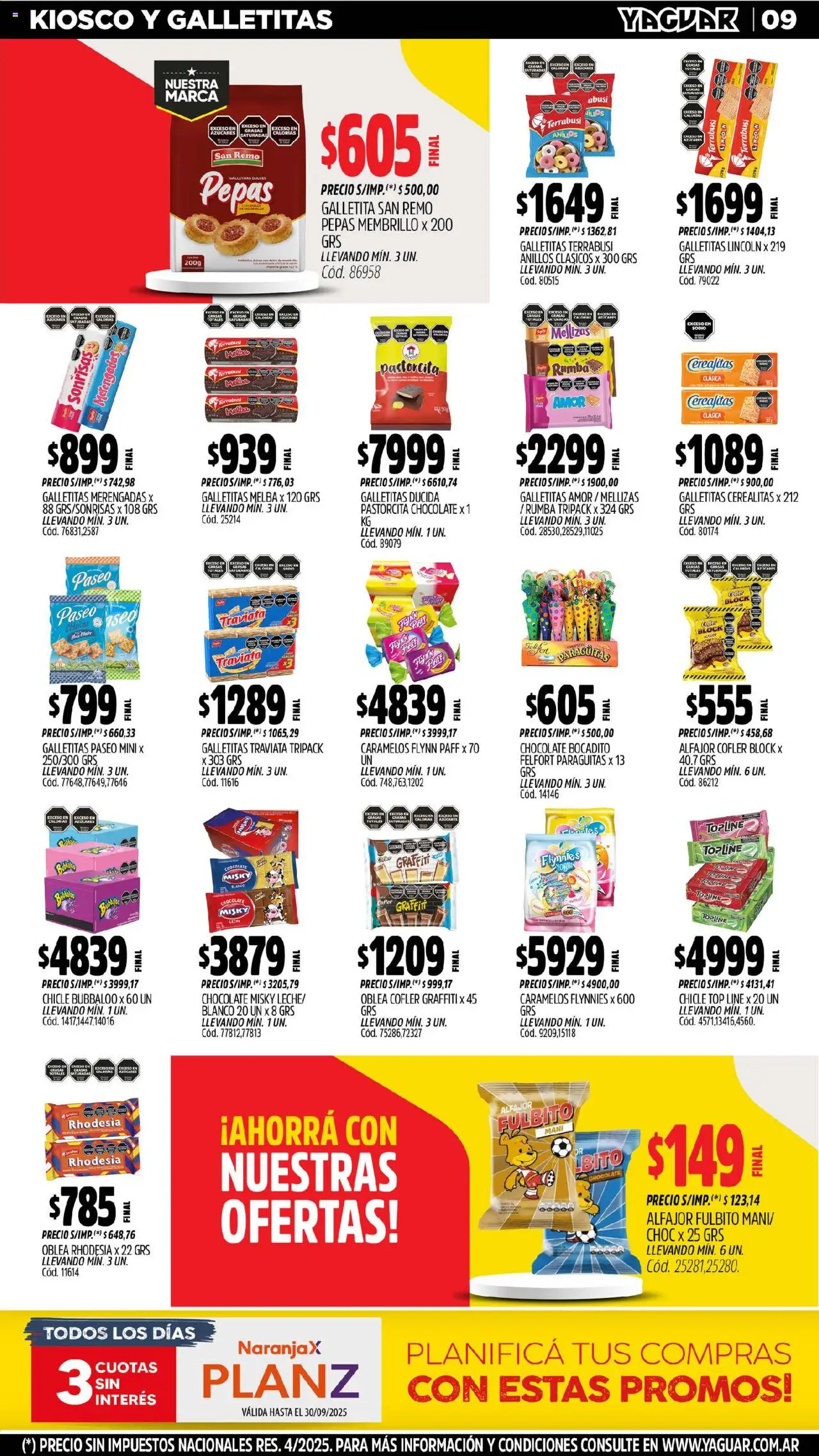 Yaguar - Mendoza │ válido desde el 15.09.2025 | Página: 9 | Productos: Mani, Chocolate, Chicle, Alfajor