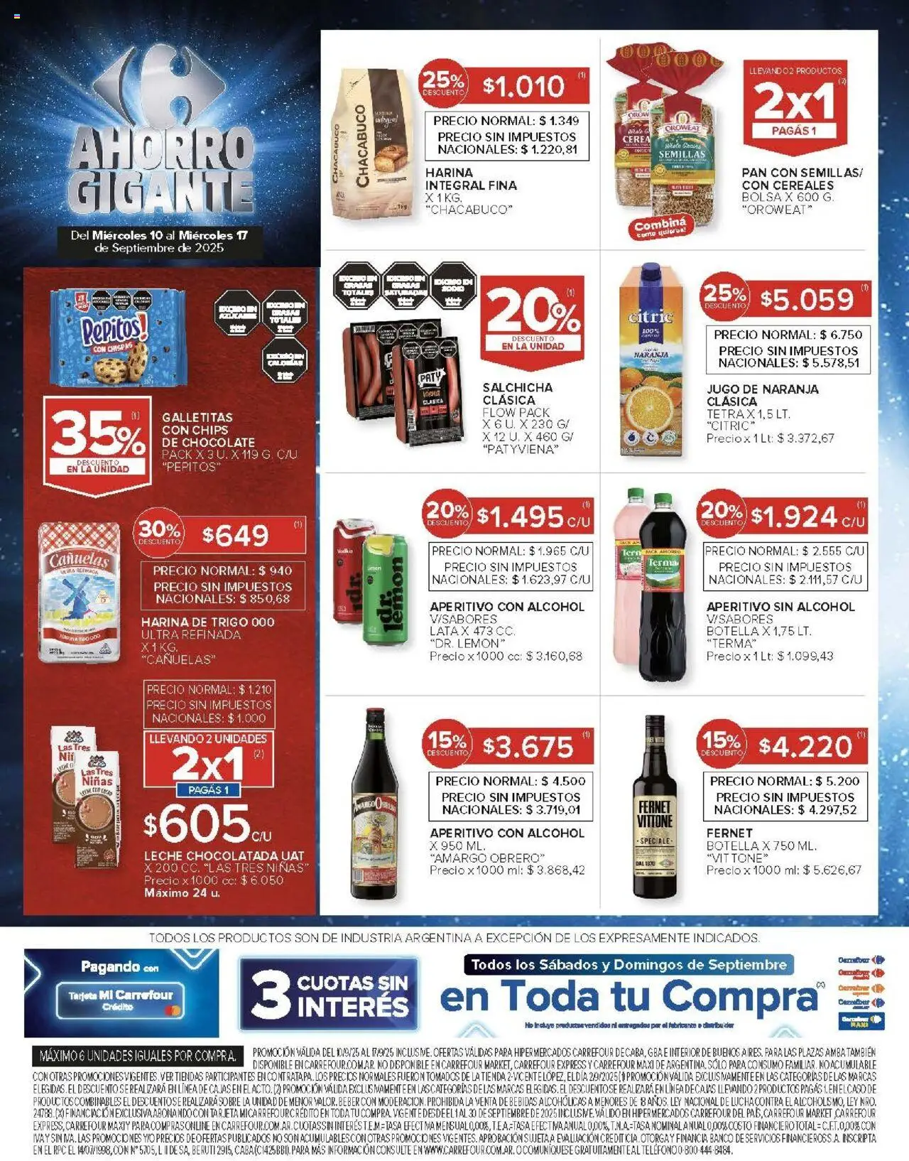 Carrefour ofertas │ válido desde el 10.09.2025 | Página: 11 | Productos: Galletitas, Fernet, Salchicha, Jugo