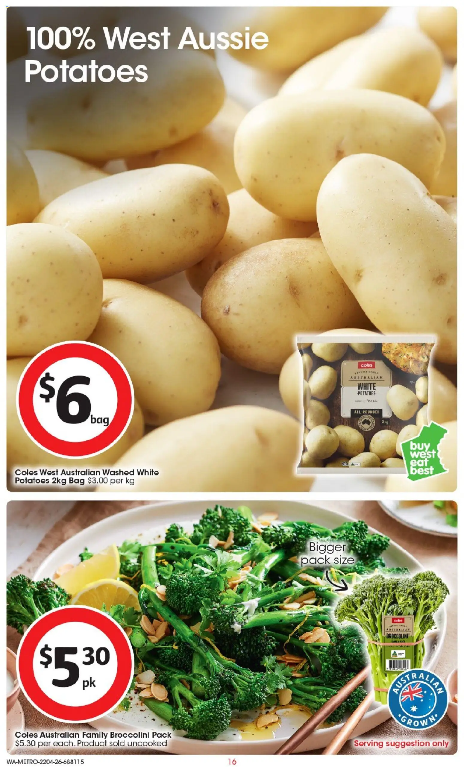 Coles catalogue - valid from 22.04.2026 | Page: 16 | Products: Potatoes, Bag