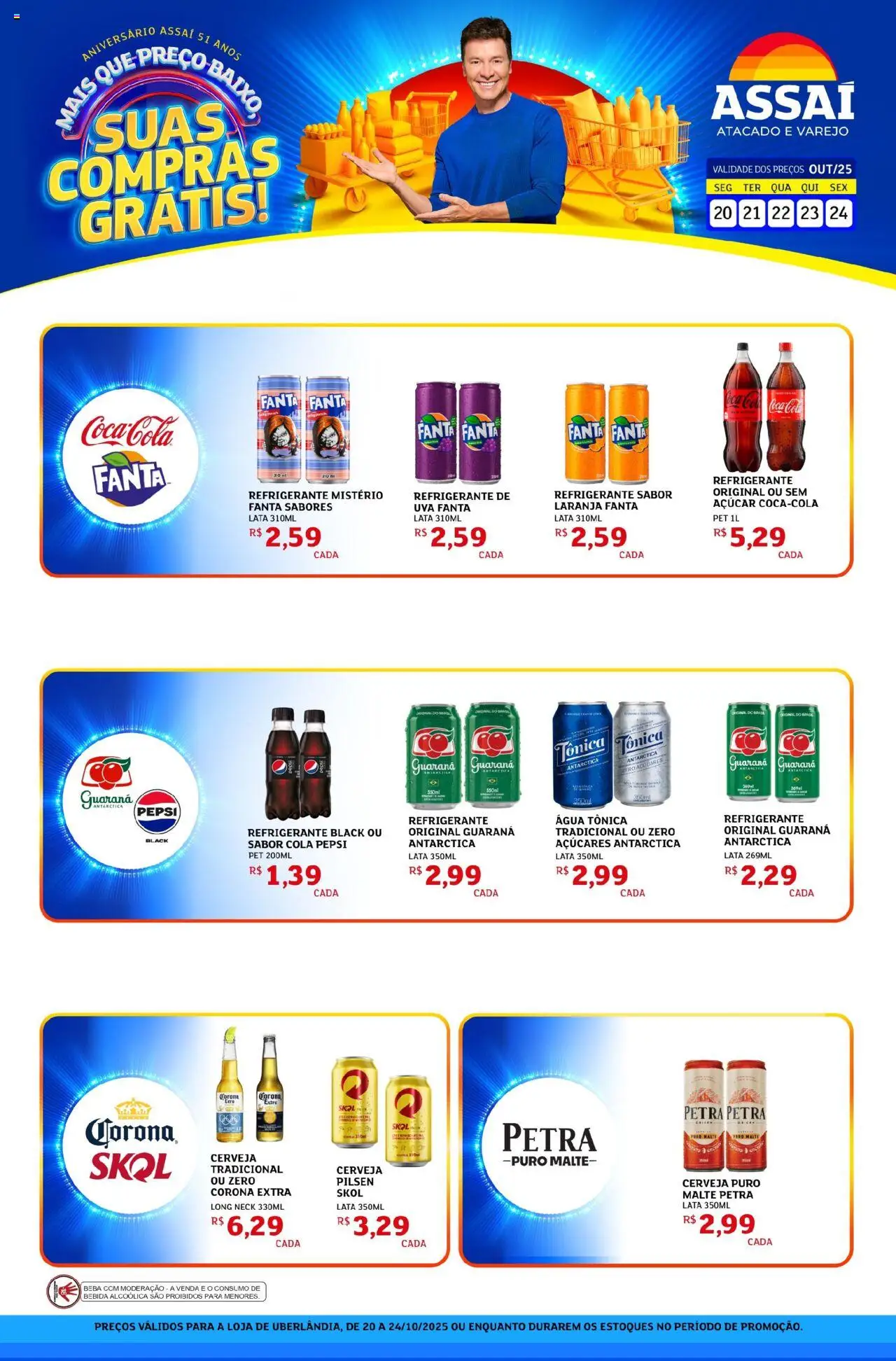 Assaí Atacadista Folheto - válido de 20.10.2025 | Página: 1 | Produtos: Cerveja, Baixo, Bebida, Açúcar
