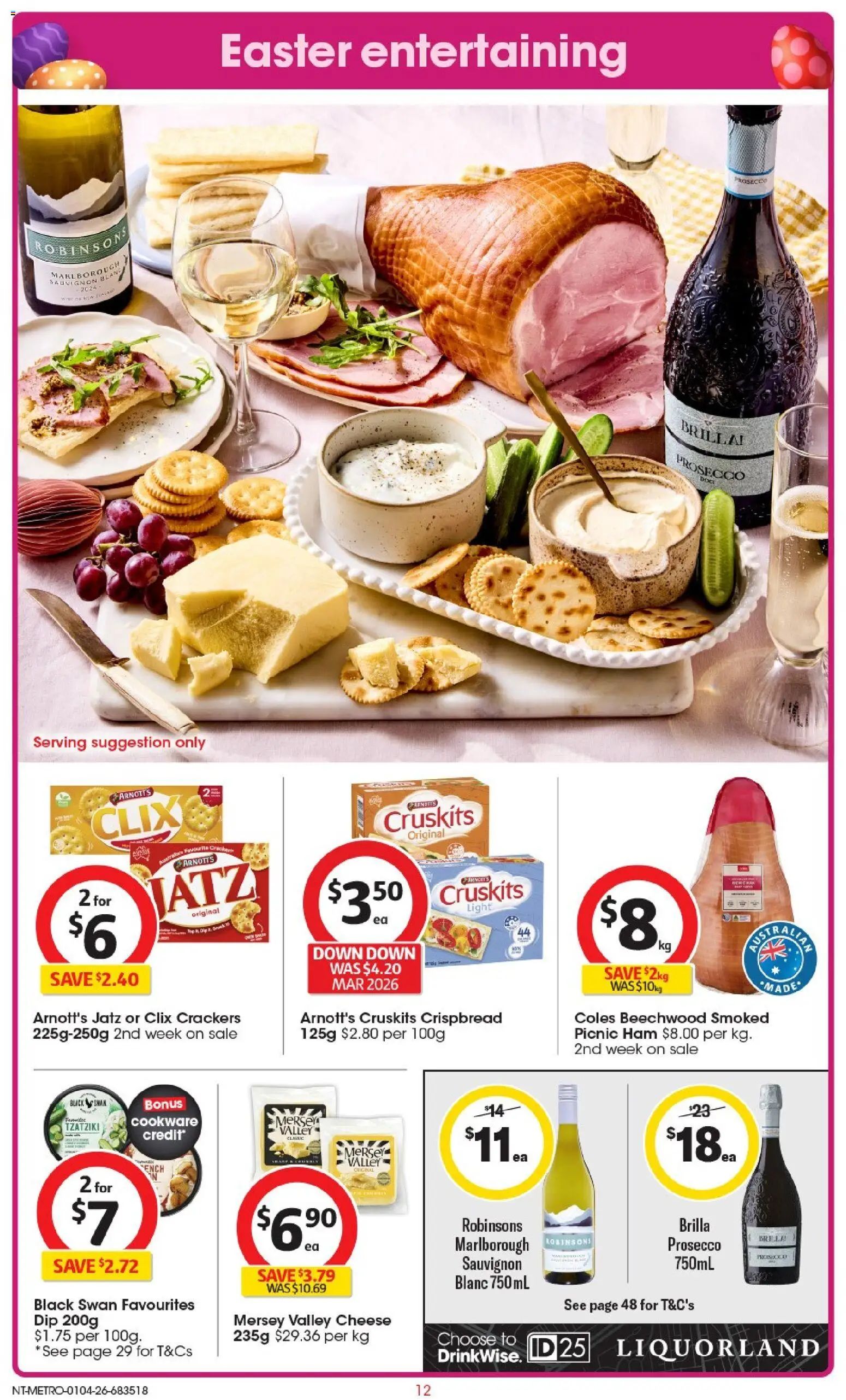 Coles catalogue - valid from 01.04.2026 | Page: 12 | Products: Crackers, Cheese, Ham, Cookware