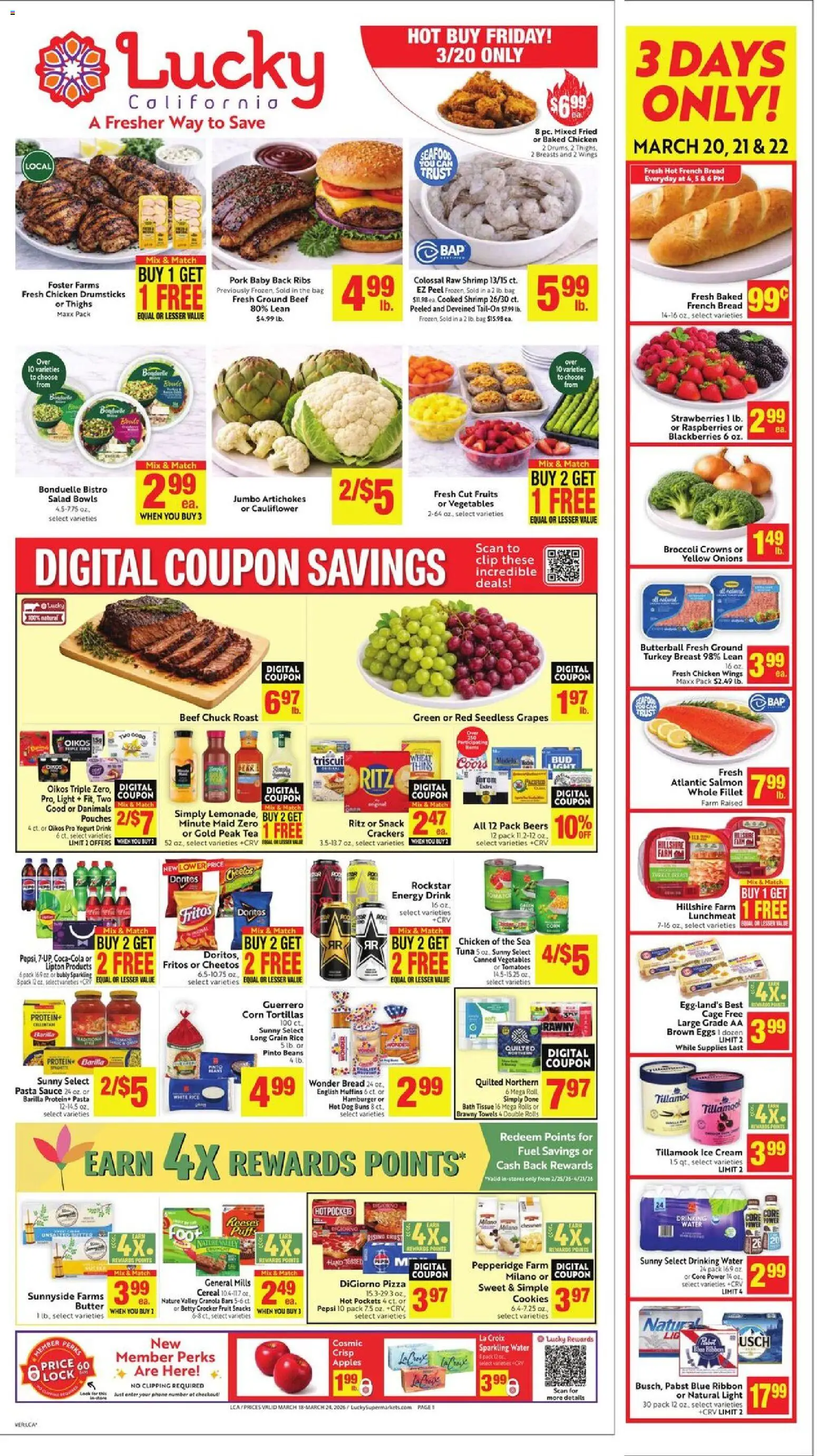 Lucky Supermarkets Weekly - CA - valid from 18.03.2026 | Page: 1 | Products: Corn, Crowns, Eggs, Bag