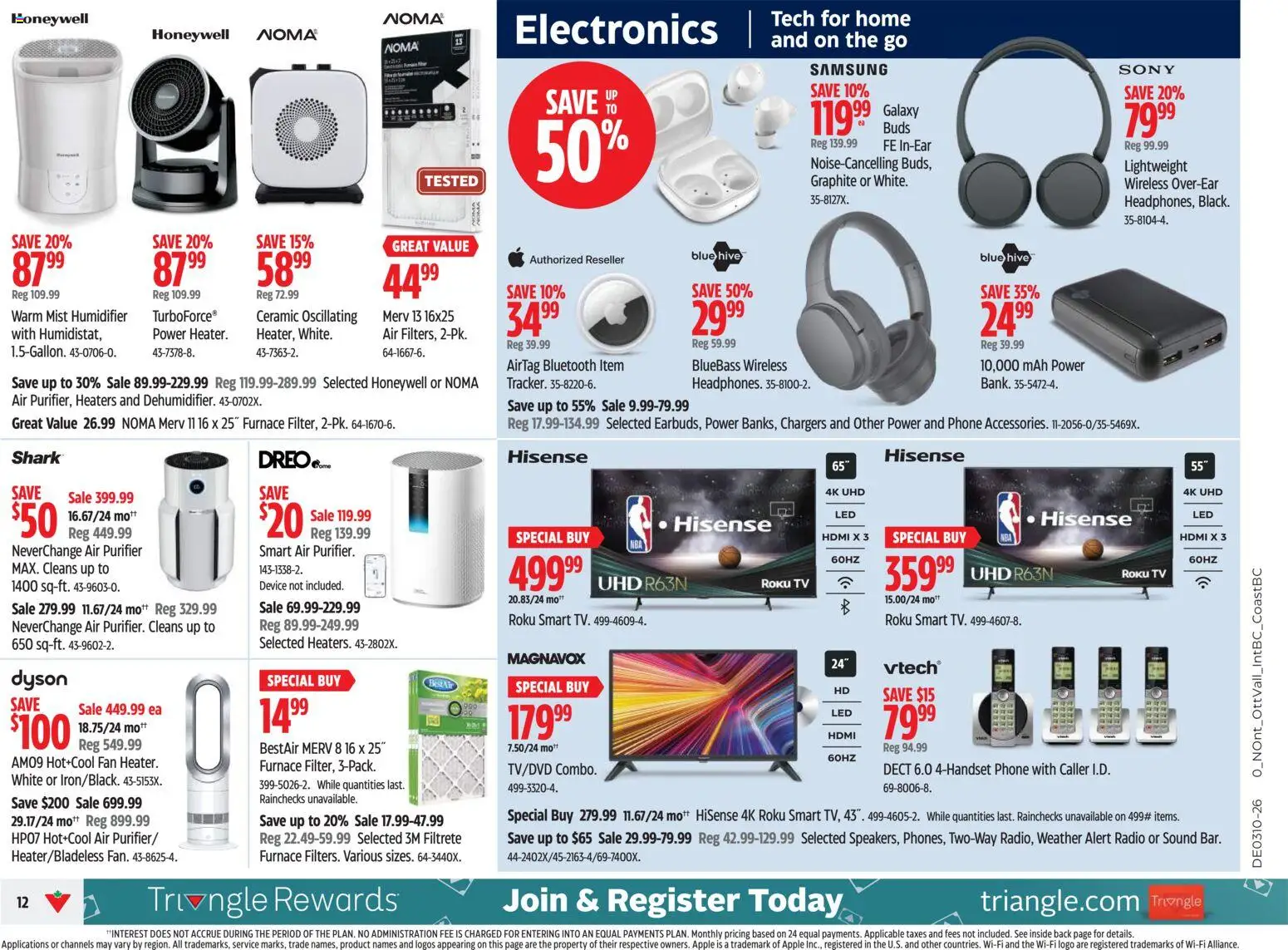 Canadian Tire flyer valid from 05.03.2026 | Page: 12 | Products: Phone, Tv, Fan, Air purifier