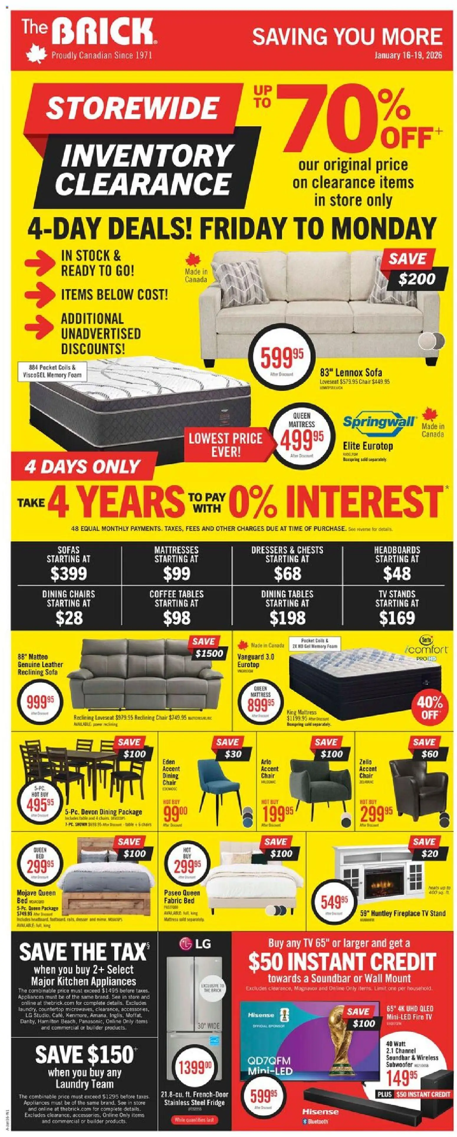 The Brick flyer valid from 13.01.2026 | Page: 1 | Products: Tv, Mattress, Table, Chair