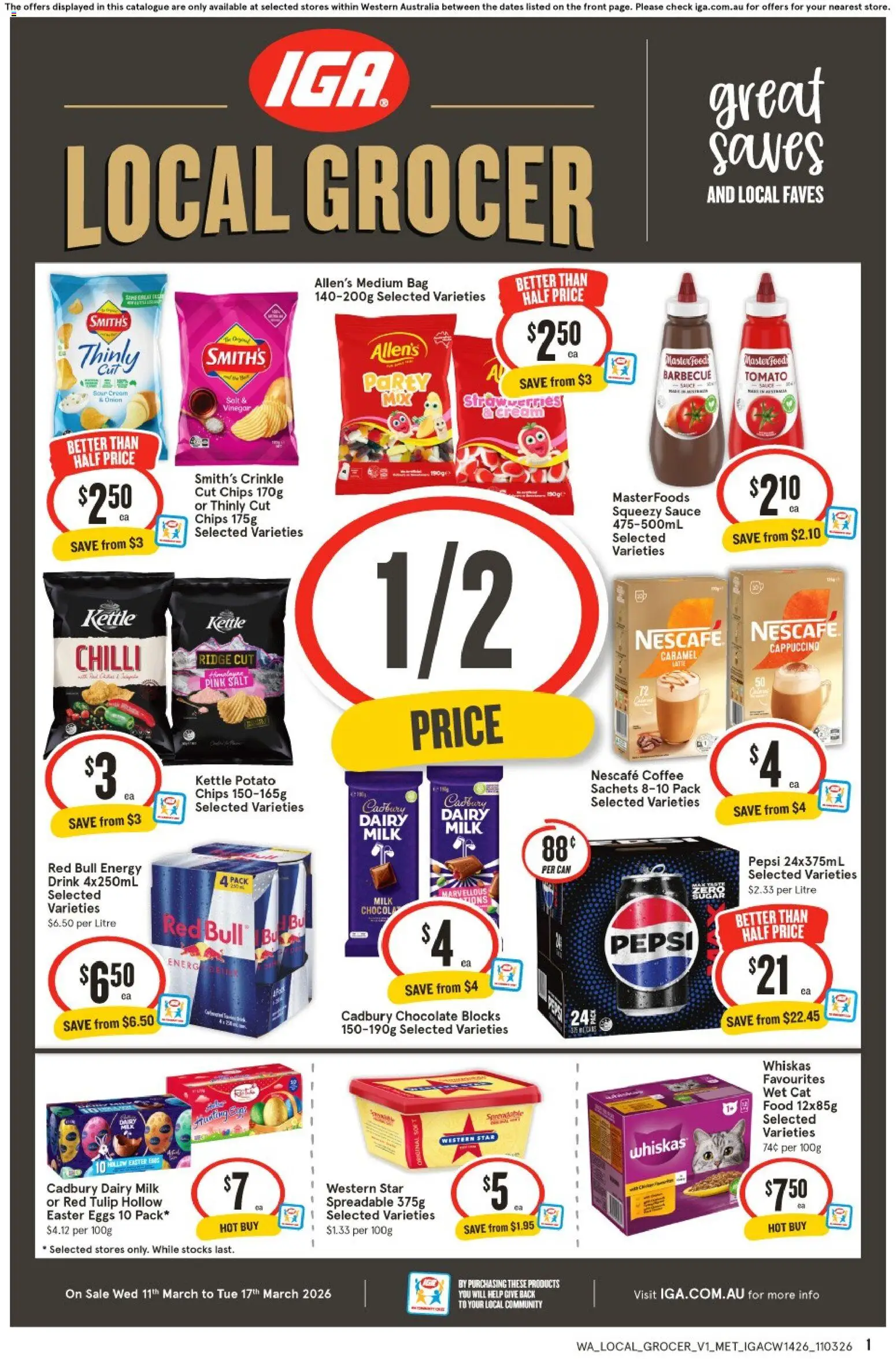 IGA catalogue - valid from 11.03.2026 | Page: 1 | Products: Milk, Chocolate, Chips, Nescafe