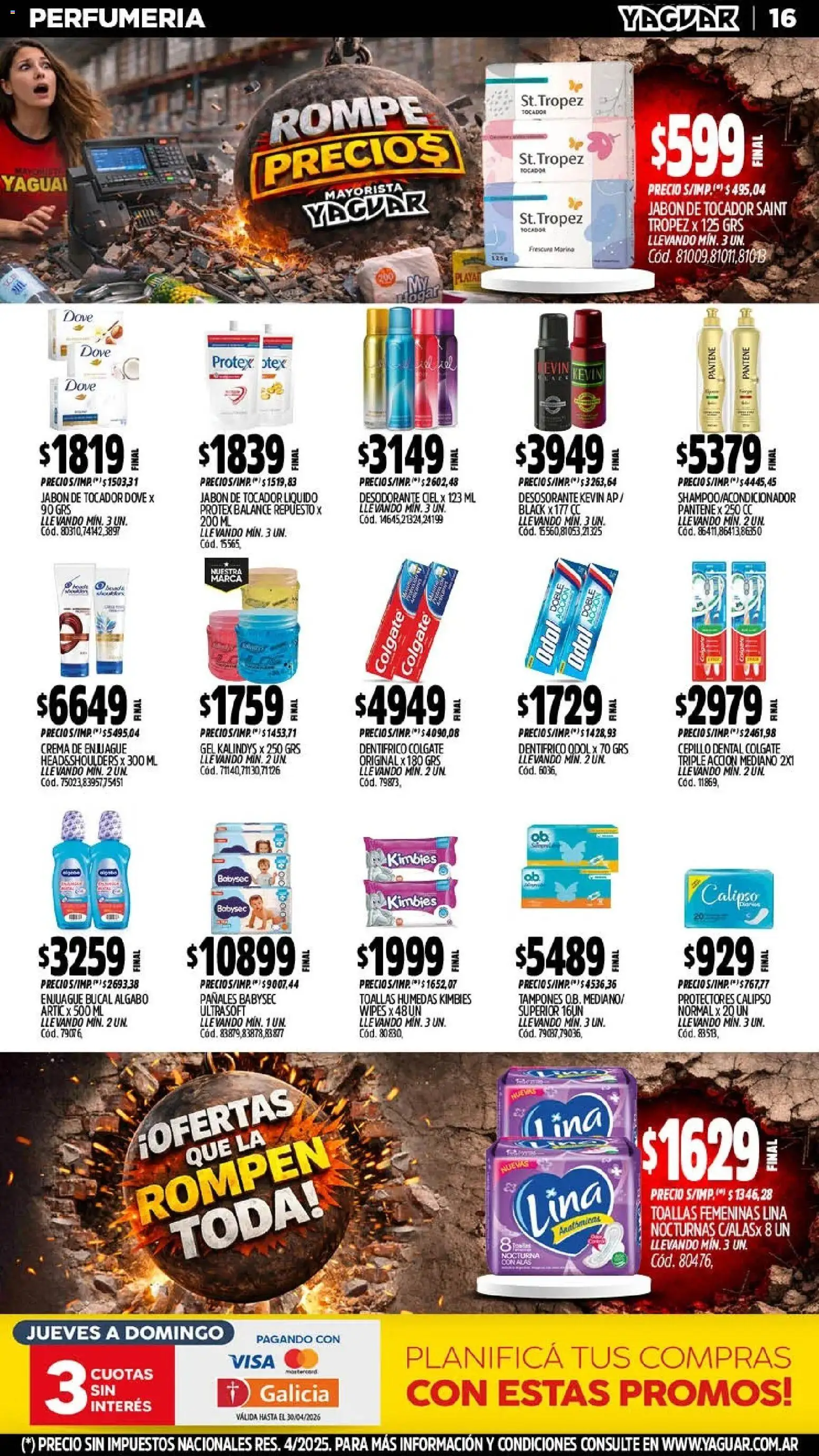 Yaguar - Oferta Semanal Jujuy │ válido desde el 13.04.2026 | Página: 16 | Productos: Tampones, Cepillo, Jabón, Crema
