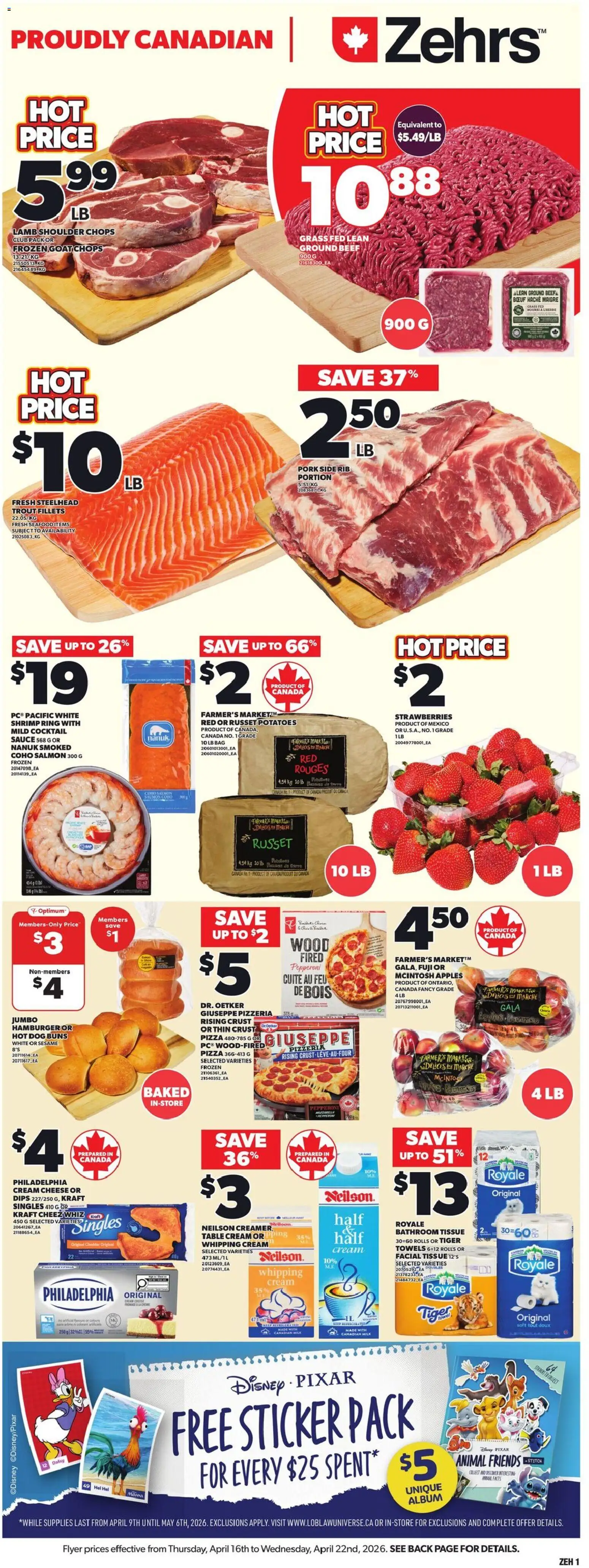 Zehrs flyer valid from 16.04.2026 | Page: 4 | Products: Strawberries, Cream, Bag, Pizza