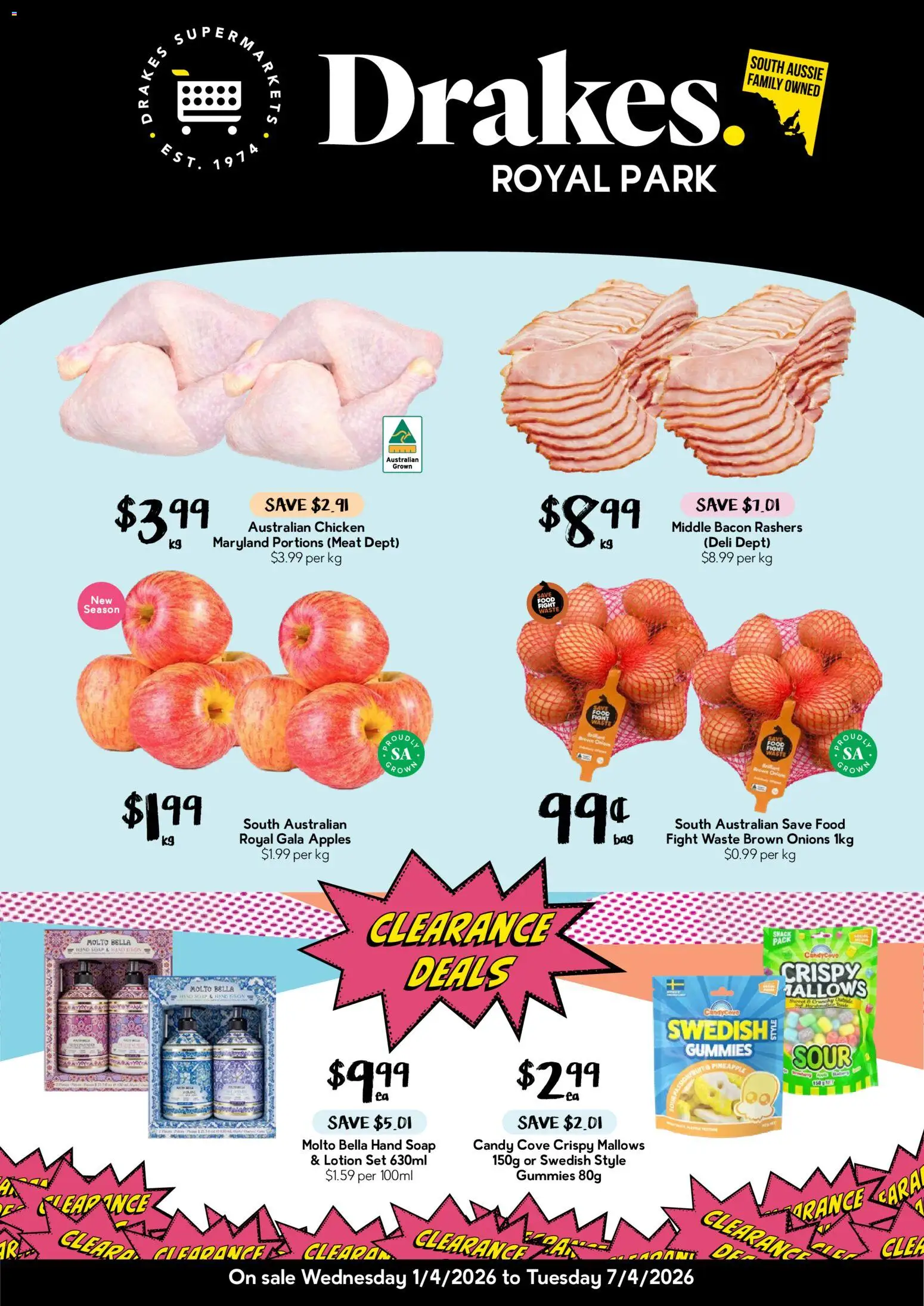 Drakes catalogue - valid from 01.04.2026 | Page: 1 | Products: Bacon, Hand soap, Apples, Soap