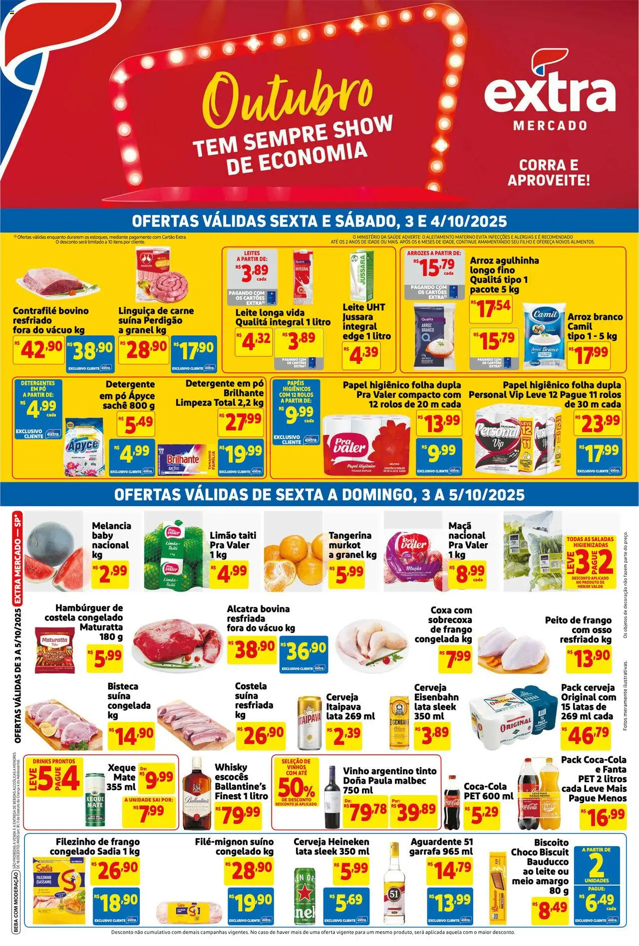 Extra Folheto - válido de 03.10.2025 | Página: 1 | Produtos: Biscoito, Alcatra, Cerveja, Papel higiênico