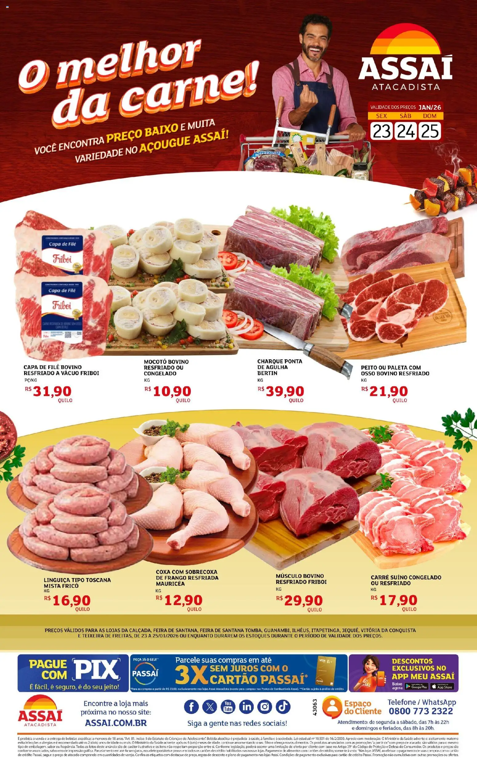 Assaí Atacadista Folheto - válido de 23.01.2026 | Página: 1 | Produtos: Linguiça, Pneus, Base, Frango