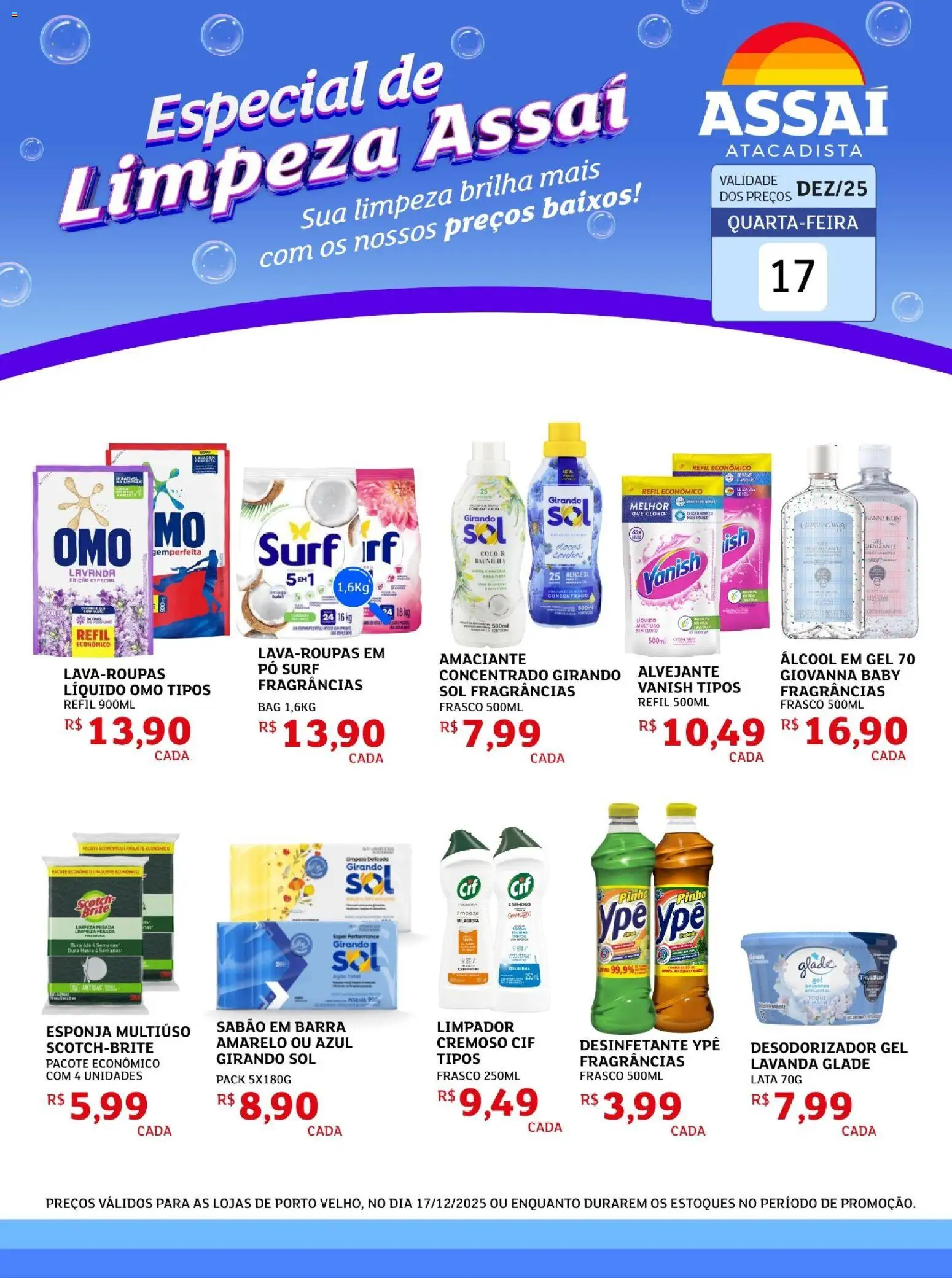 Assaí Atacadista Folheto - válido de 17.12.2025 | Página: 1 | Produtos: Sabão em barra, Alvejante, Girando sol, Vanish