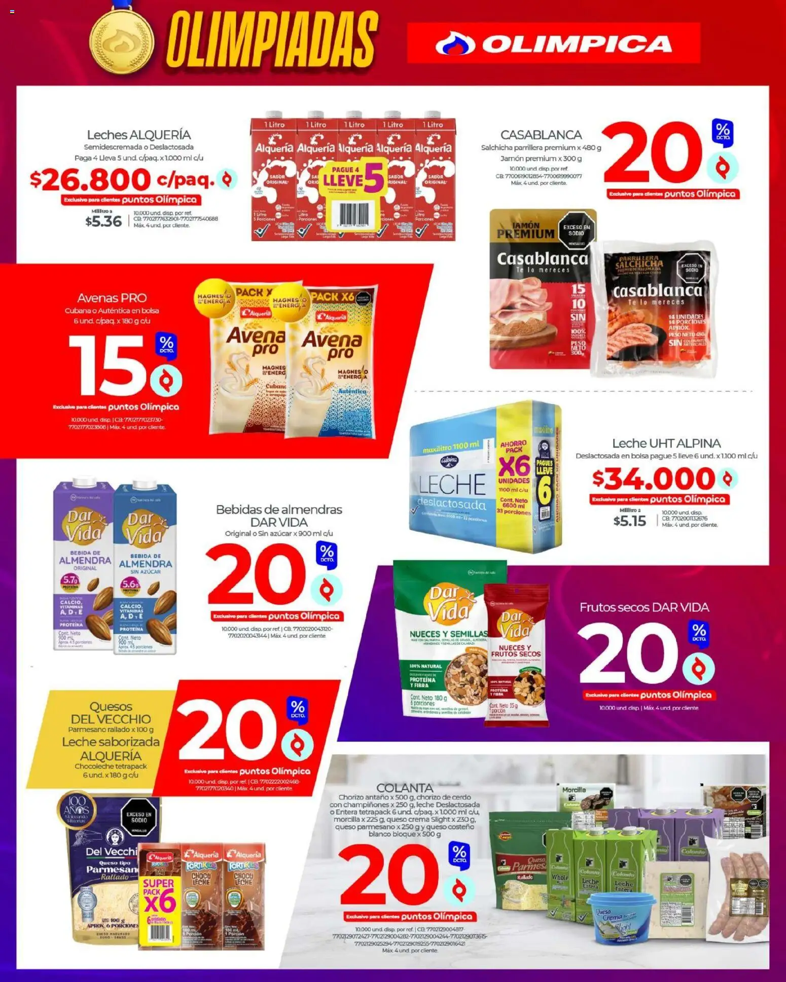 Olímpica revista - valida desde el 13.02.2026 | Página: 13 | Productos: Azucar, Salchicha, Leche, Jamón