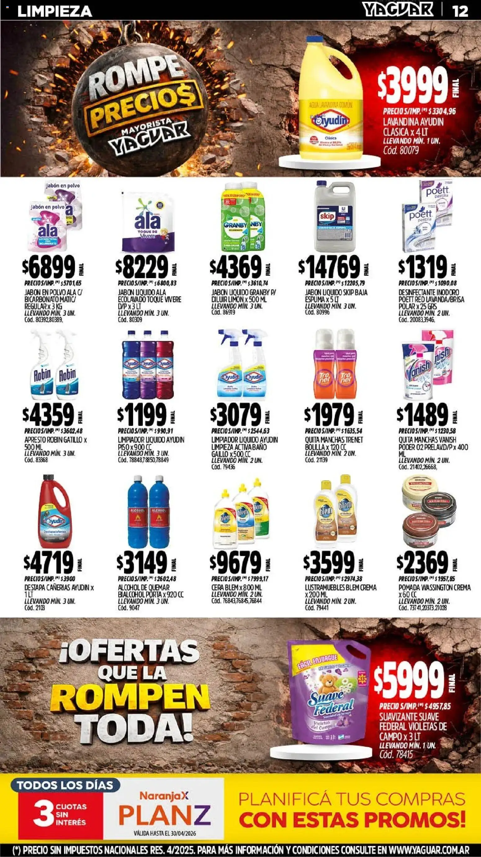 Yaguar - Oferta Semanal Jujuy │ válido desde el 20.04.2026 | Página: 12 | Productos: Lustramuebles, Jabón en polvo, Espuma, Crema